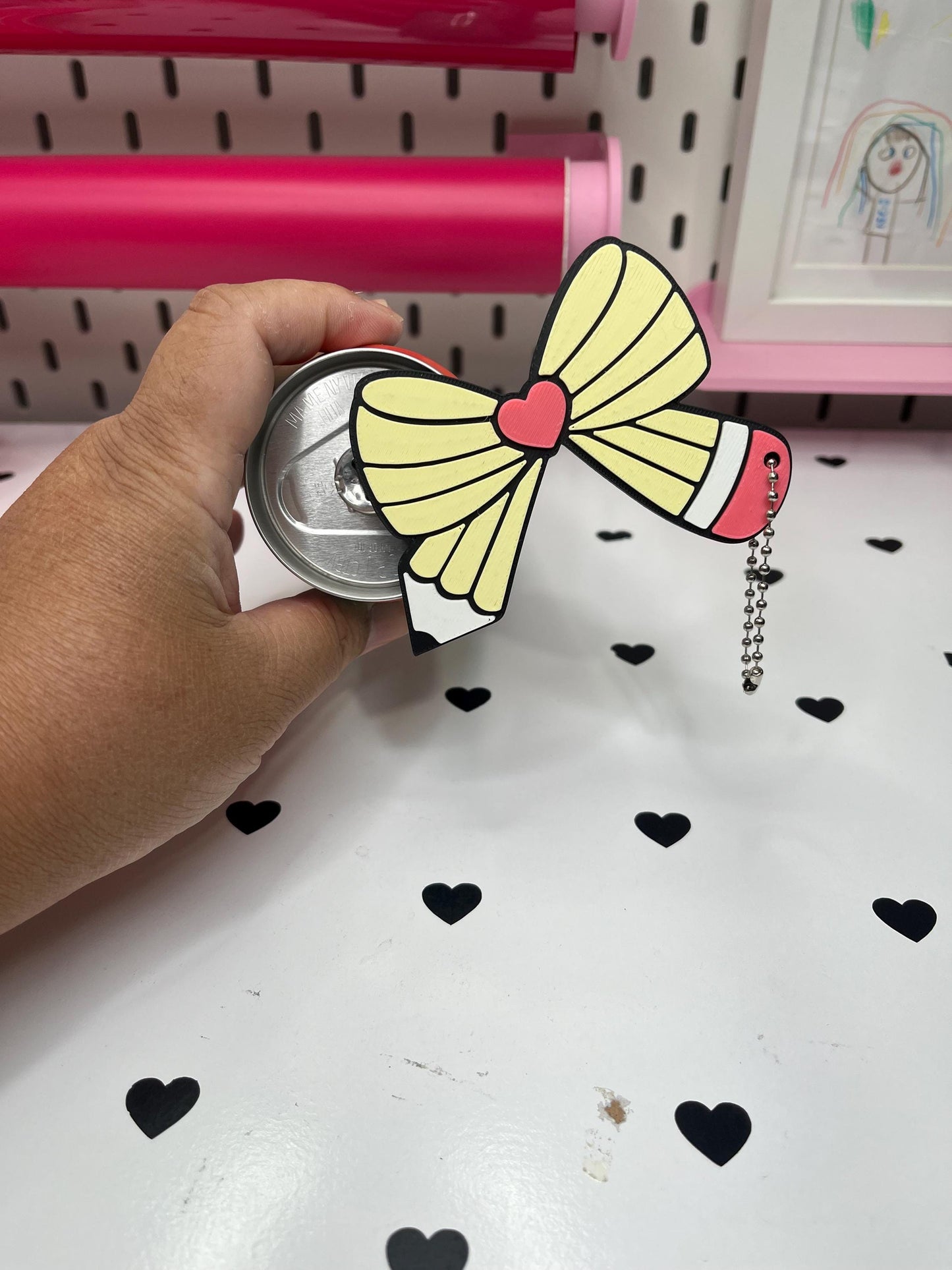 Pencil Bow Keychain Can Opener and Drink Cover 3D File | 3MF Digital Download | Teacher Gift Idea