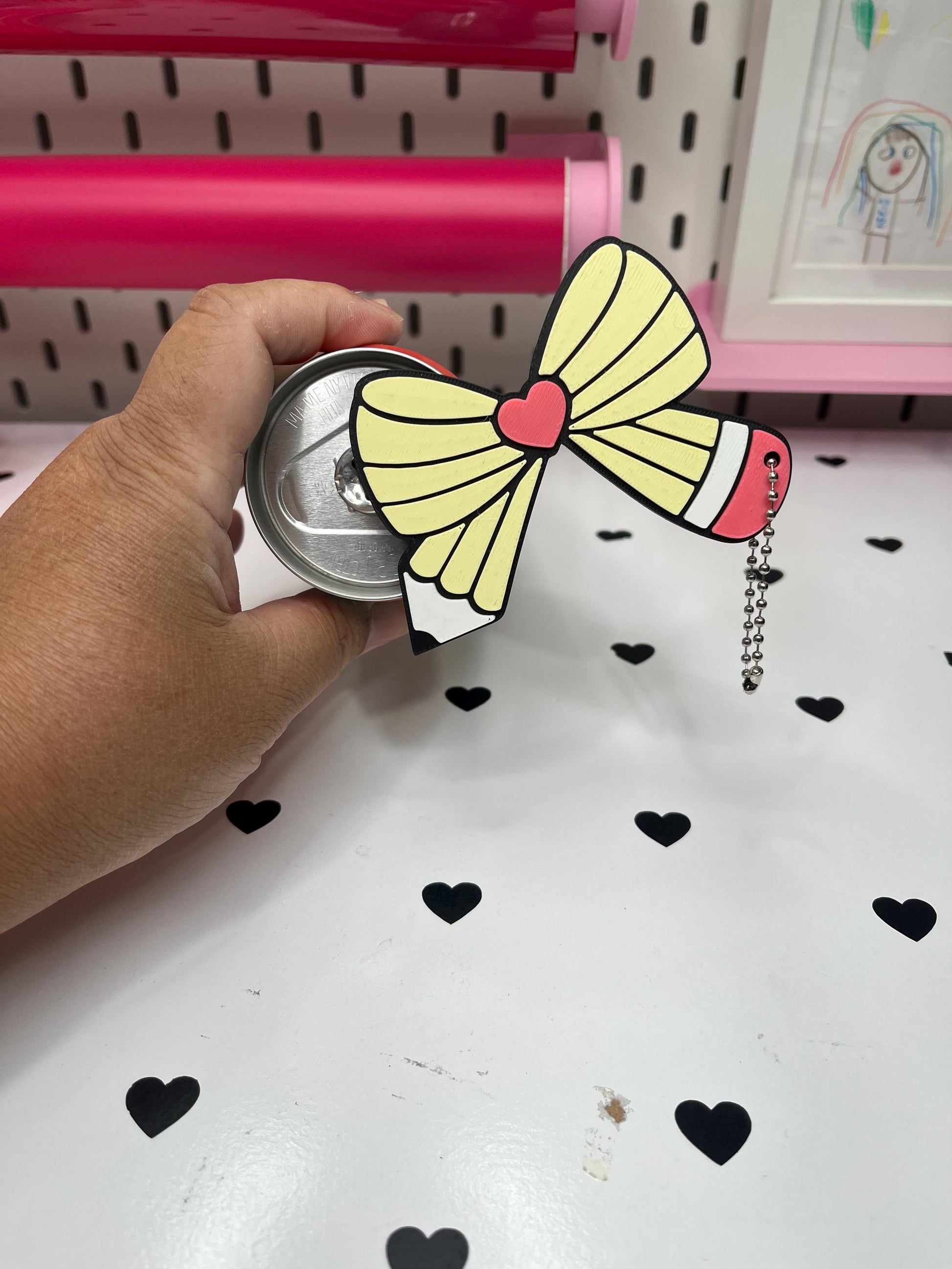 Pencil Bow Keychain Can Opener and Drink Cover 3D File | 3MF Digital Download | Teacher Gift Idea
