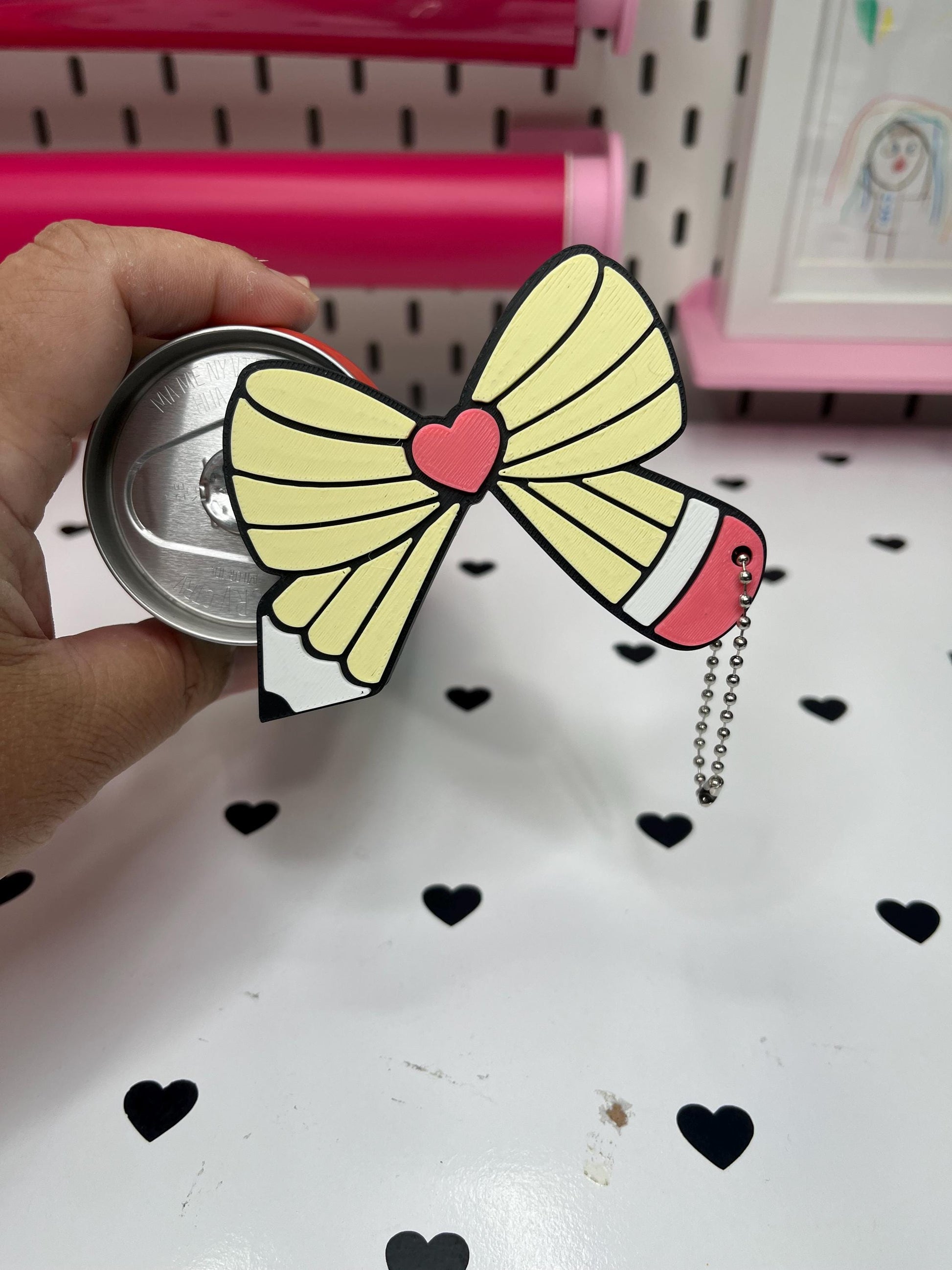 Pencil Bow Keychain Can Opener and Drink Cover 3D File | 3MF Digital Download | Teacher Gift Idea