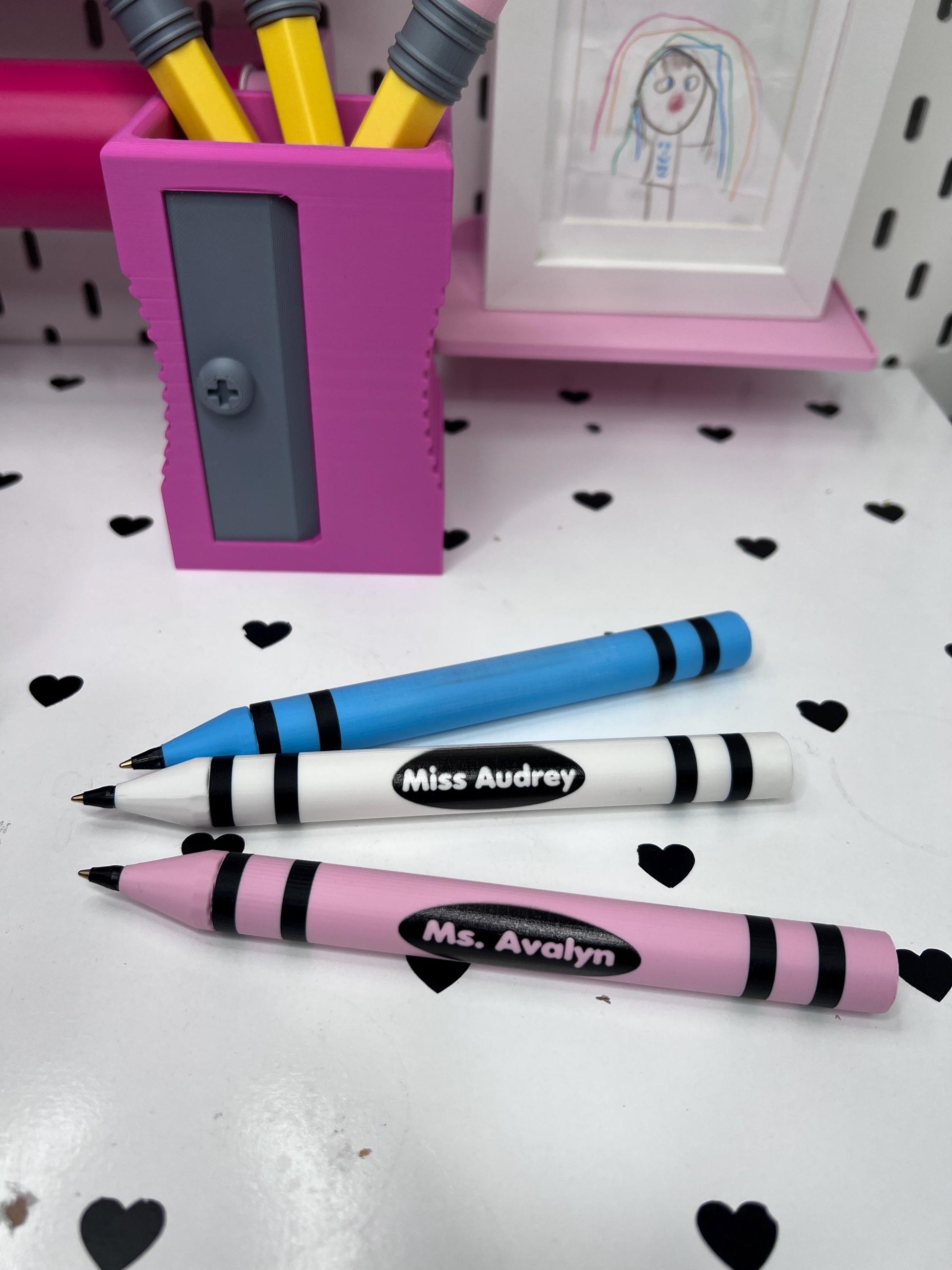 Personalized 3D Printed Crayon Pen | Refillable BIC Ink | Custom Name & Color | Teacher Gift | Reusable Ballpoint Pen
