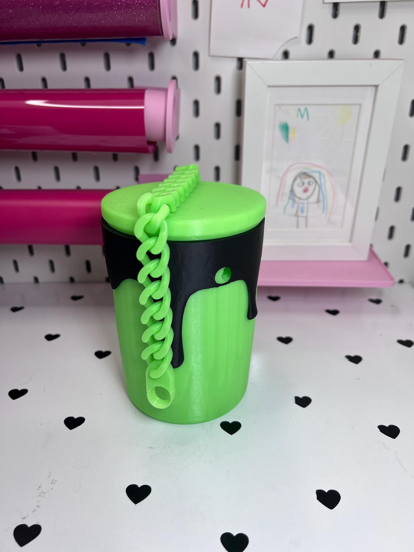 Glow in the Dark Drip Can Holder with Matching Initial Drip Keychain Can Opener