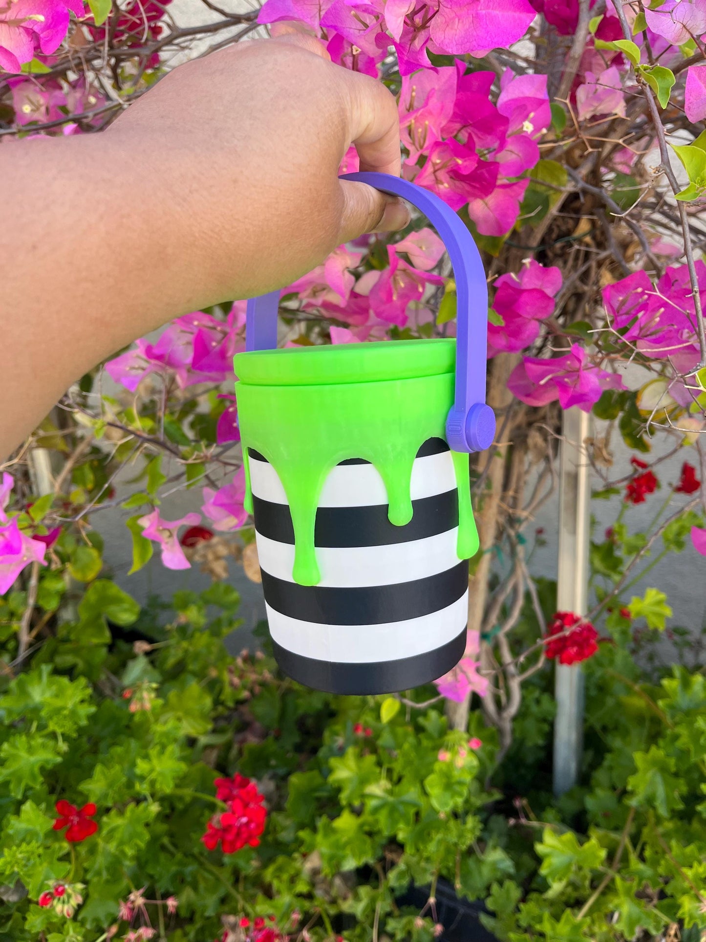 Haunted Stripe Drip Can Holder | Glow-in-the-Dark Green Drip | Purple Chain or Round Handle | Choose from Standard or Slim 12 oz Cans