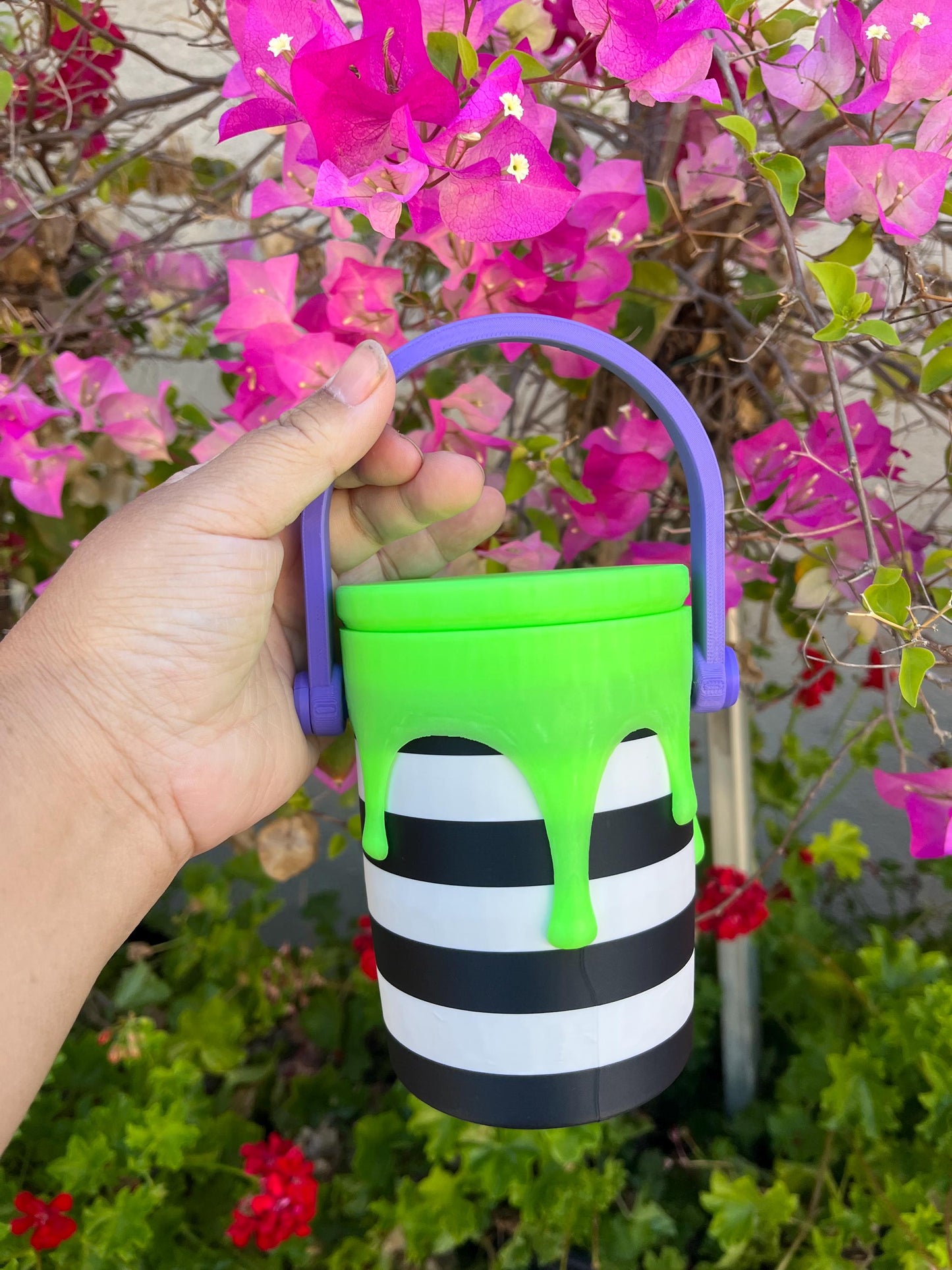 Haunted Stripe Drip Can Holder | Glow-in-the-Dark Green Drip | Purple Chain or Round Handle | Choose from Standard or Slim 12 oz Cans