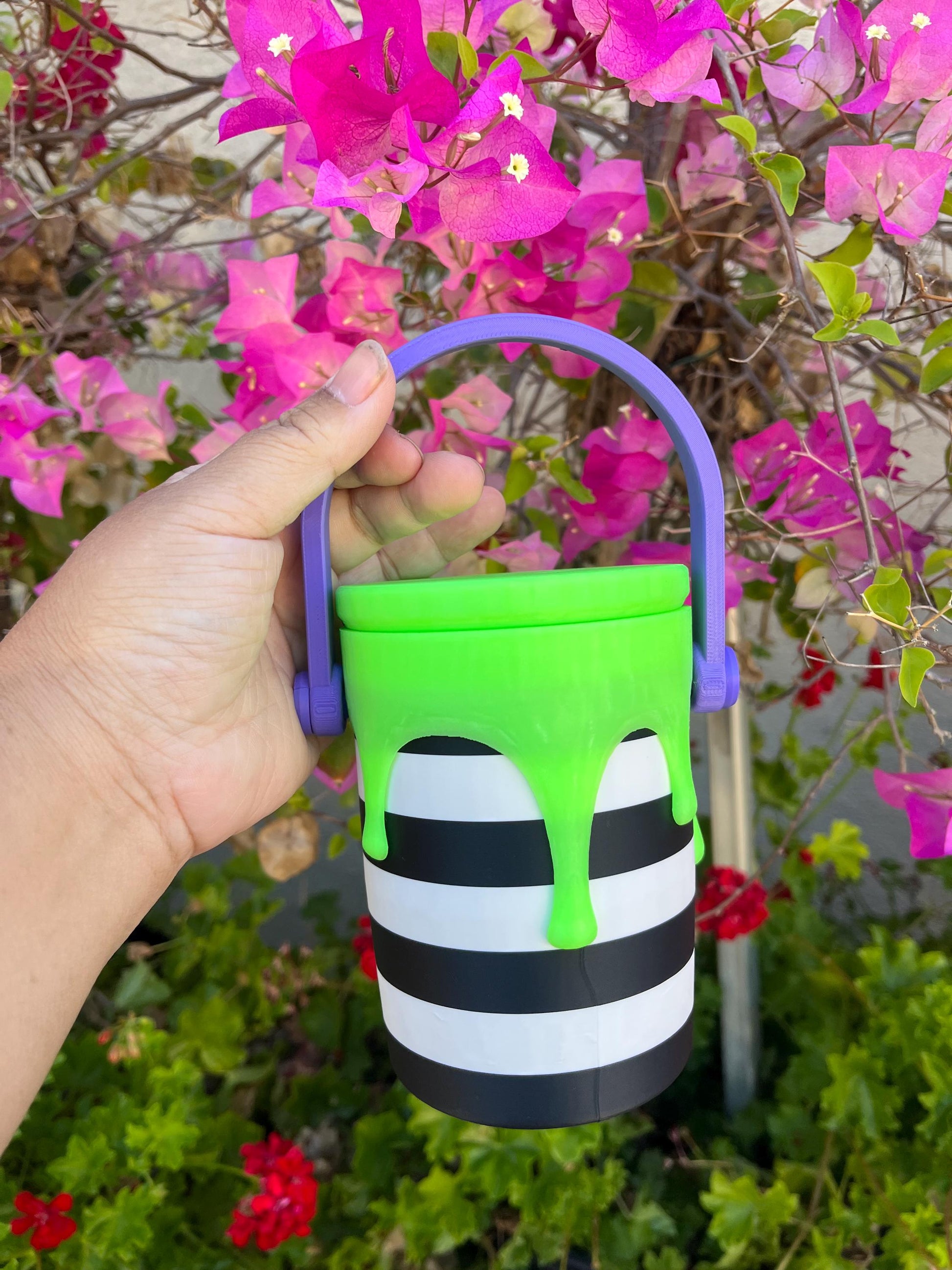 Haunted Stripe Drip Can Holder | Glow-in-the-Dark Green Drip | Purple Chain or Round Handle | Choose from Standard or Slim 12 oz Cans