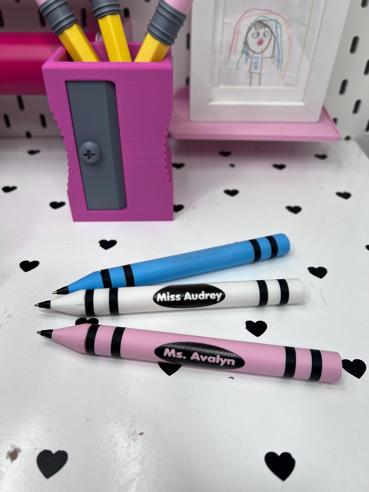 Personalized 3D Printed Crayon Pen | Refillable BIC Ink | Custom Name & Color | Teacher Gift | Reusable Ballpoint Pen