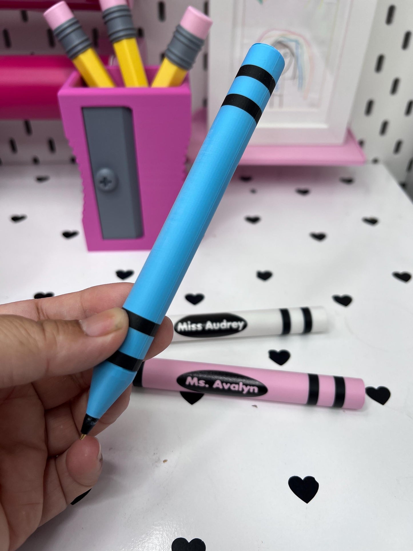Personalized 3D Printed Crayon Pen | Refillable BIC Ink | Custom Name & Color | Teacher Gift | Reusable Ballpoint Pen