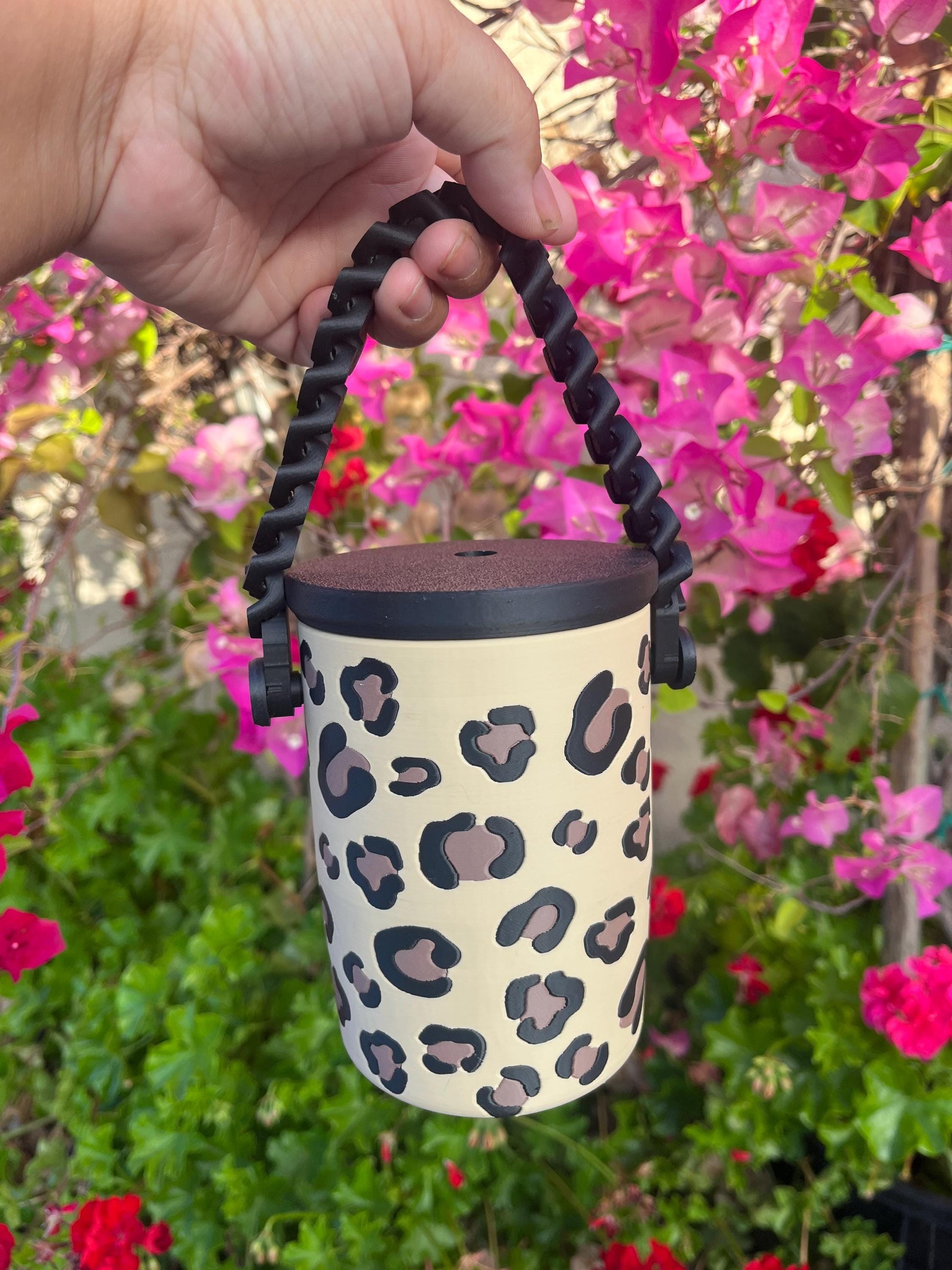 Leopard Print 3D Printed Can Holder – Regular 12 oz or Slim 12 oz | Choose Chain or Solid Handle