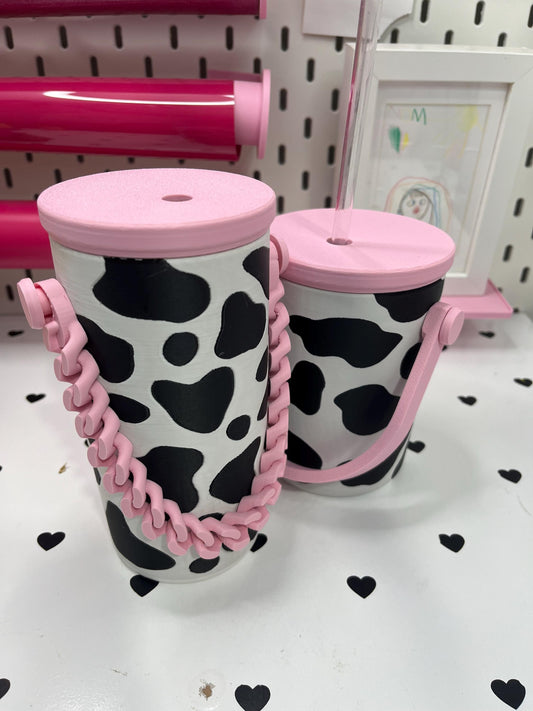 Cow Print 3D Printed Can Holder – Regular 12 oz or Slim 12 oz | Choose Chain or Solid Handle
