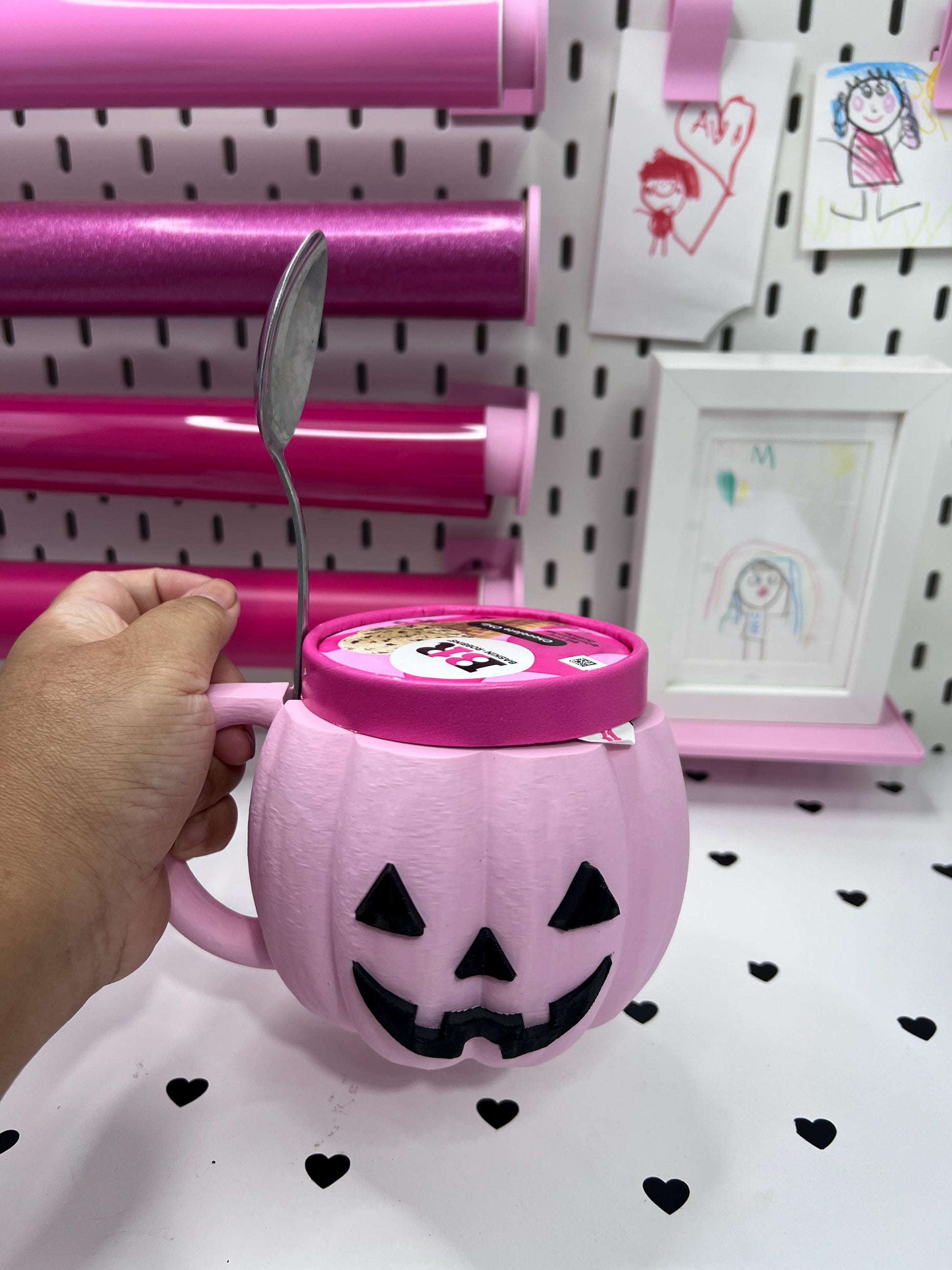 Pumpkin Ice Cream Pint Holder | Ice Cream Sleeve | Spooky Jack-o'-Lantern Ice Cream Pint Holder | Halloween Pint Cozy with Spoon Slot