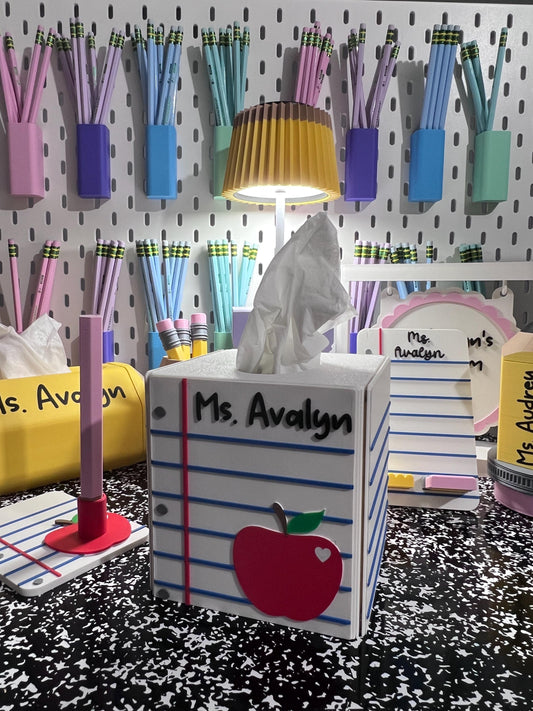 Personalized Interchangeable Tissue Box Cover, School Tissue Box Cover, Teacher Desk Decor, Classroom Decor, 3D Printed Tissue Box Holder
