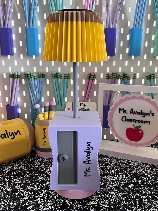 Personalized Pencil Table Lamp, Teacher Desk Lamp, Pencil Sharpener Lamp, Cordless Rechargeable Touch Lamp, Classroom Decor, Teacher Gift