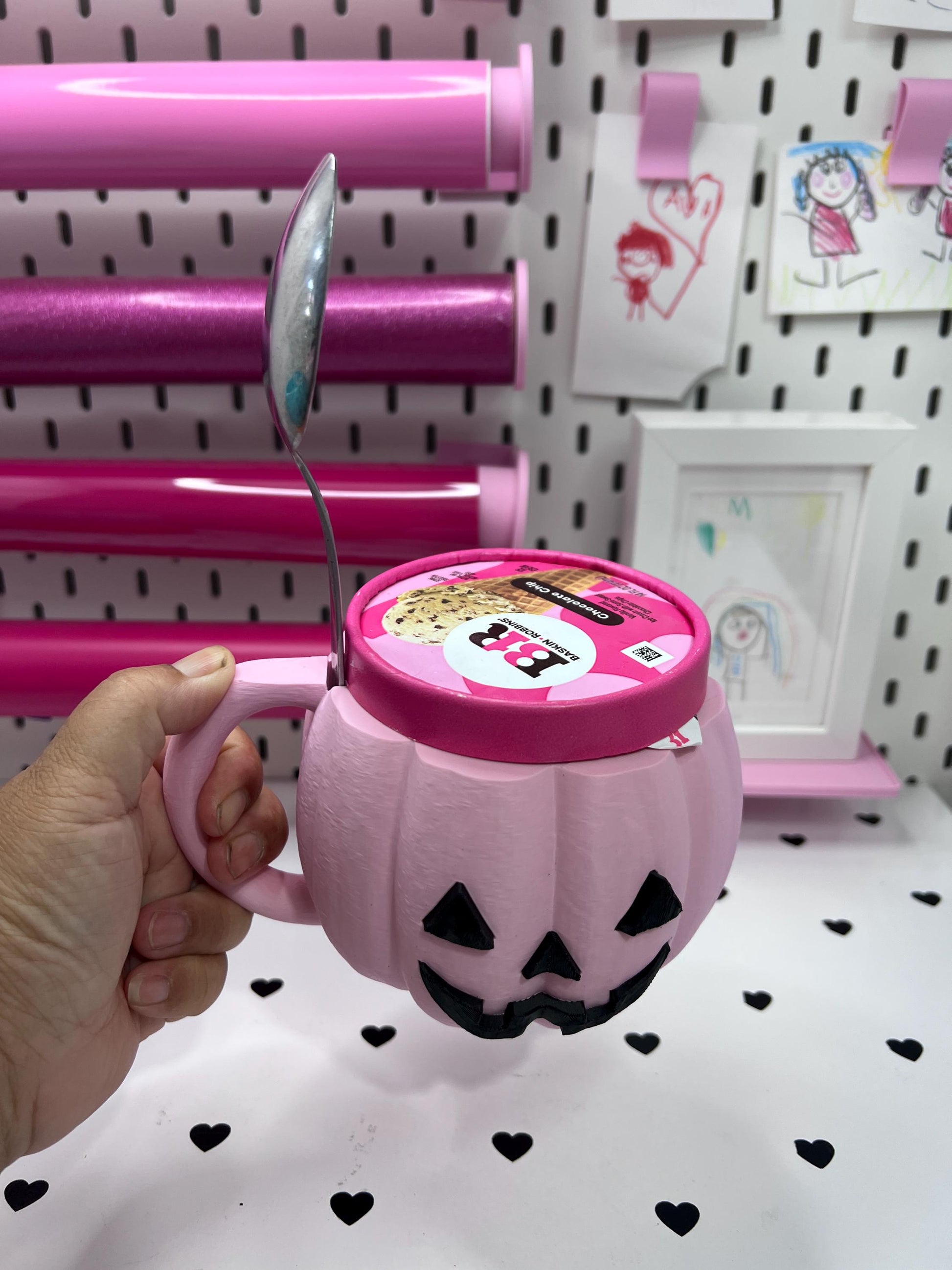 Pumpkin Ice Cream Pint Holder | Ice Cream Sleeve | Spooky Jack-o'-Lantern Ice Cream Pint Holder | Halloween Pint Cozy with Spoon Slot