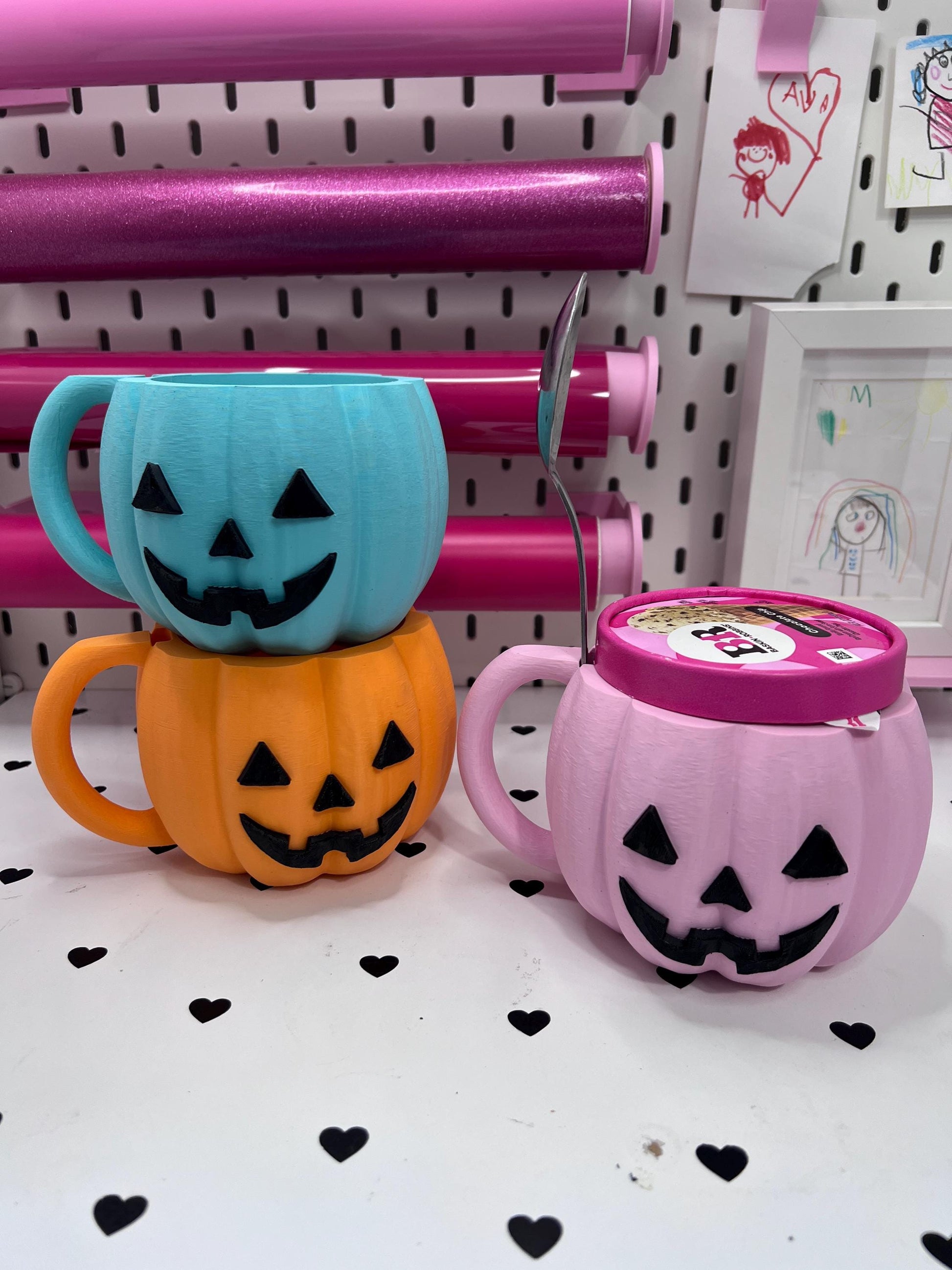 Pumpkin Ice Cream Pint Holder | Ice Cream Sleeve | Spooky Jack-o'-Lantern Ice Cream Pint Holder | Halloween Pint Cozy with Spoon Slot