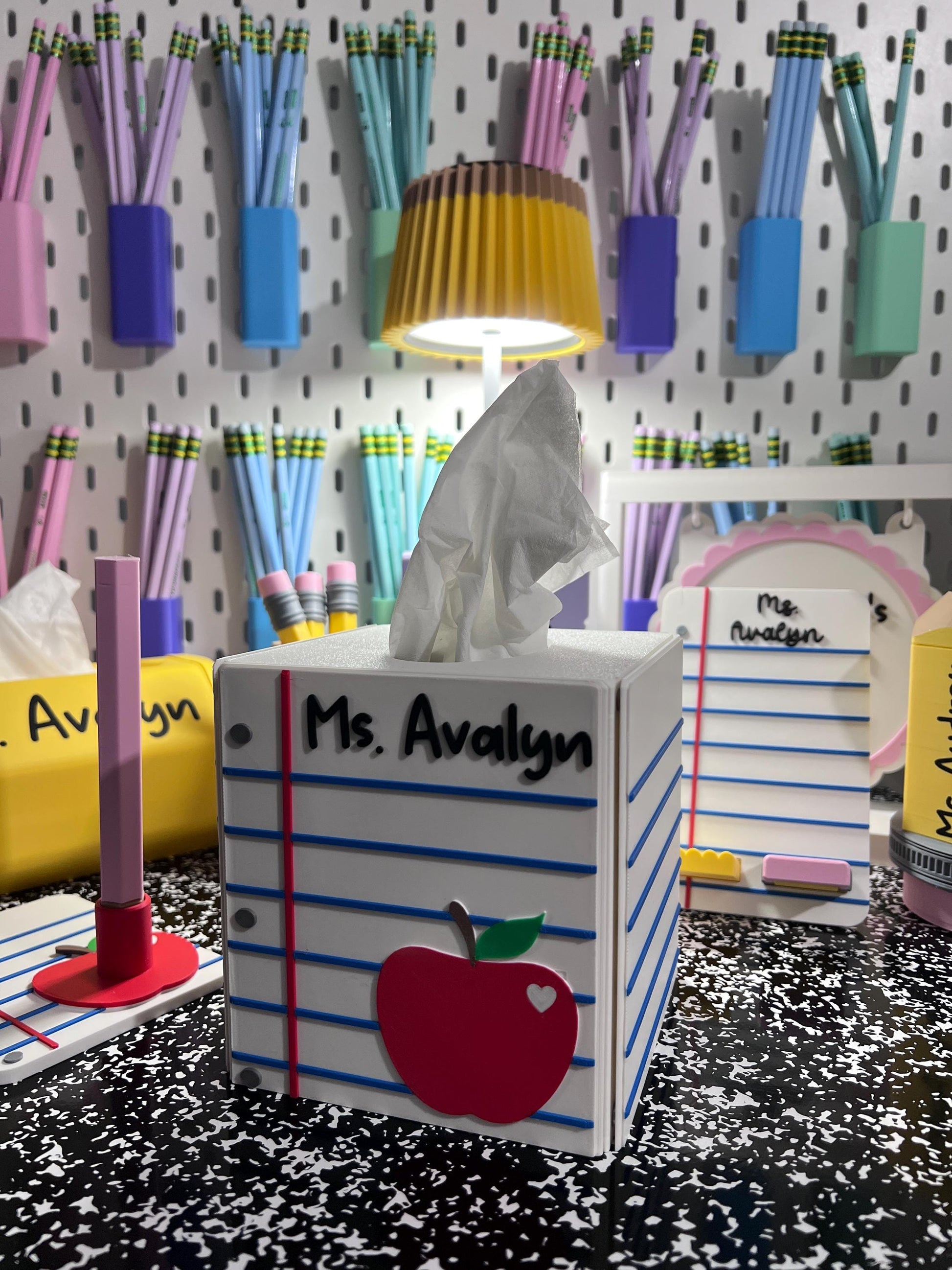 Personalized Interchangeable Tissue Box Cover, School Tissue Box Cover, Teacher Desk Decor, Classroom Decor, 3D Printed Tissue Box Holder