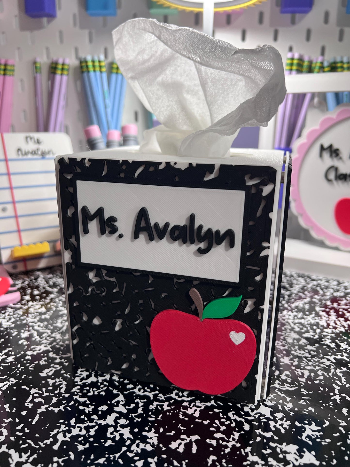 Personalized Interchangeable Tissue Box Cover, School Tissue Box Cover, Teacher Desk Decor, Classroom Decor, 3D Printed Tissue Box Holder