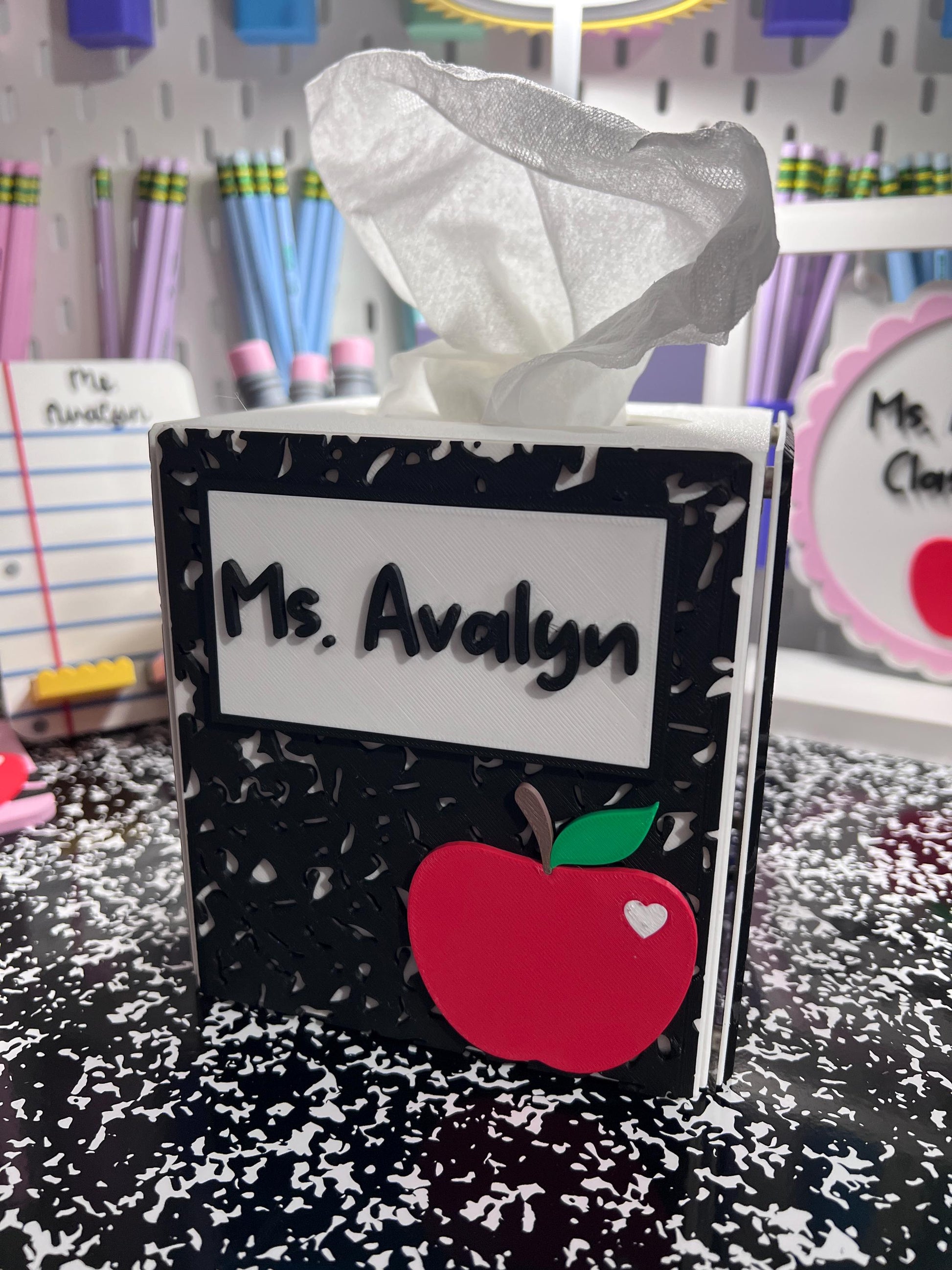 Personalized Interchangeable Tissue Box Cover, School Tissue Box Cover, Teacher Desk Decor, Classroom Decor, 3D Printed Tissue Box Holder