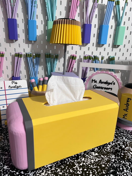 Personalized Pencil Tissue Box Holder, 3D Printed Teacher Desk Decor, Classroom Tissue Holder, School Office Accessory, Teacher Gift