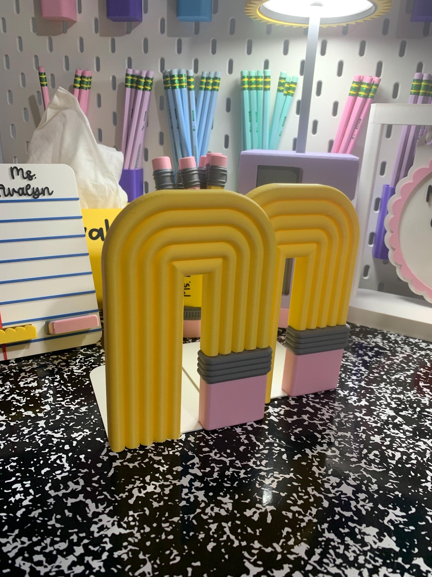 Boho Pencil Bookends | 3D Printed Book Ends | Teacher Classroom Decor | Personalized Desk Decor | Office & Homeschool Gift