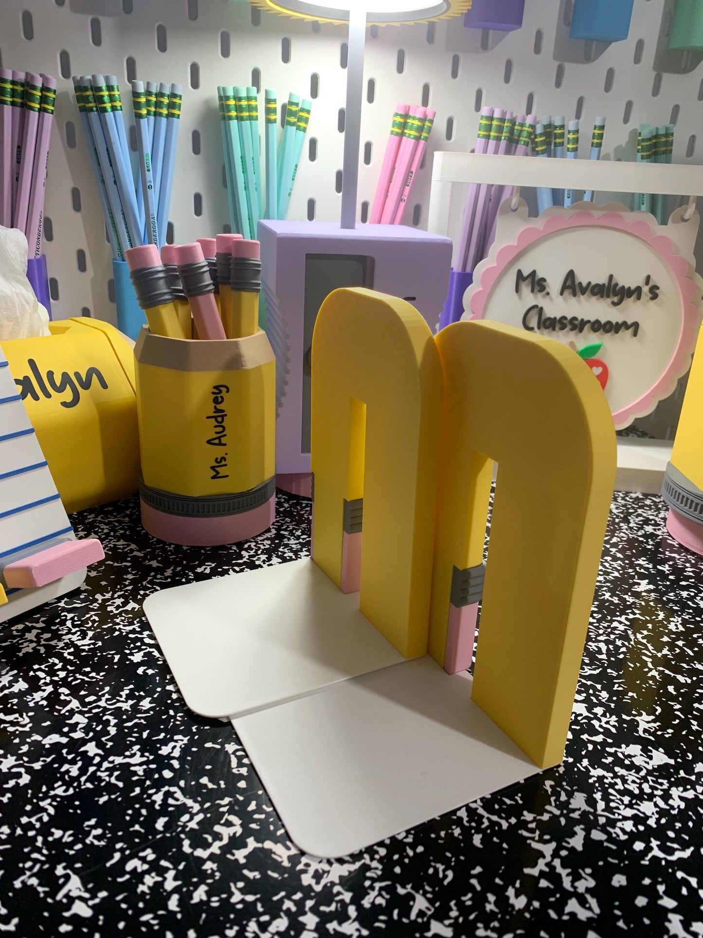 Boho Pencil Bookends | 3D Printed Book Ends | Teacher Classroom Decor | Personalized Desk Decor | Office & Homeschool Gift