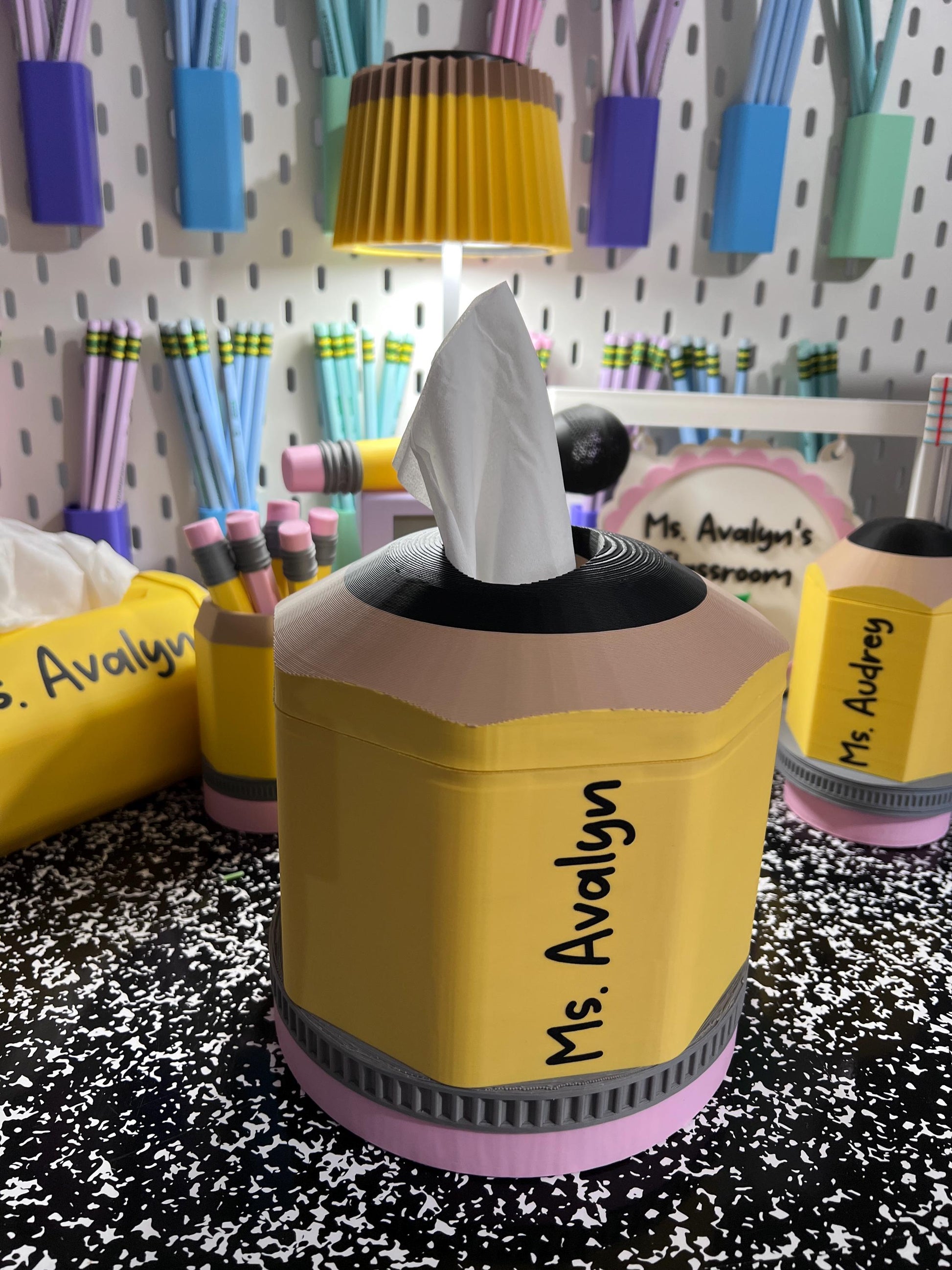 Personalized Pencil Tissue Box Cover | Teacher Tissue Box Sleeve | Square Tissue Box Cover, Classroom Decor | 3D Printed Gift
