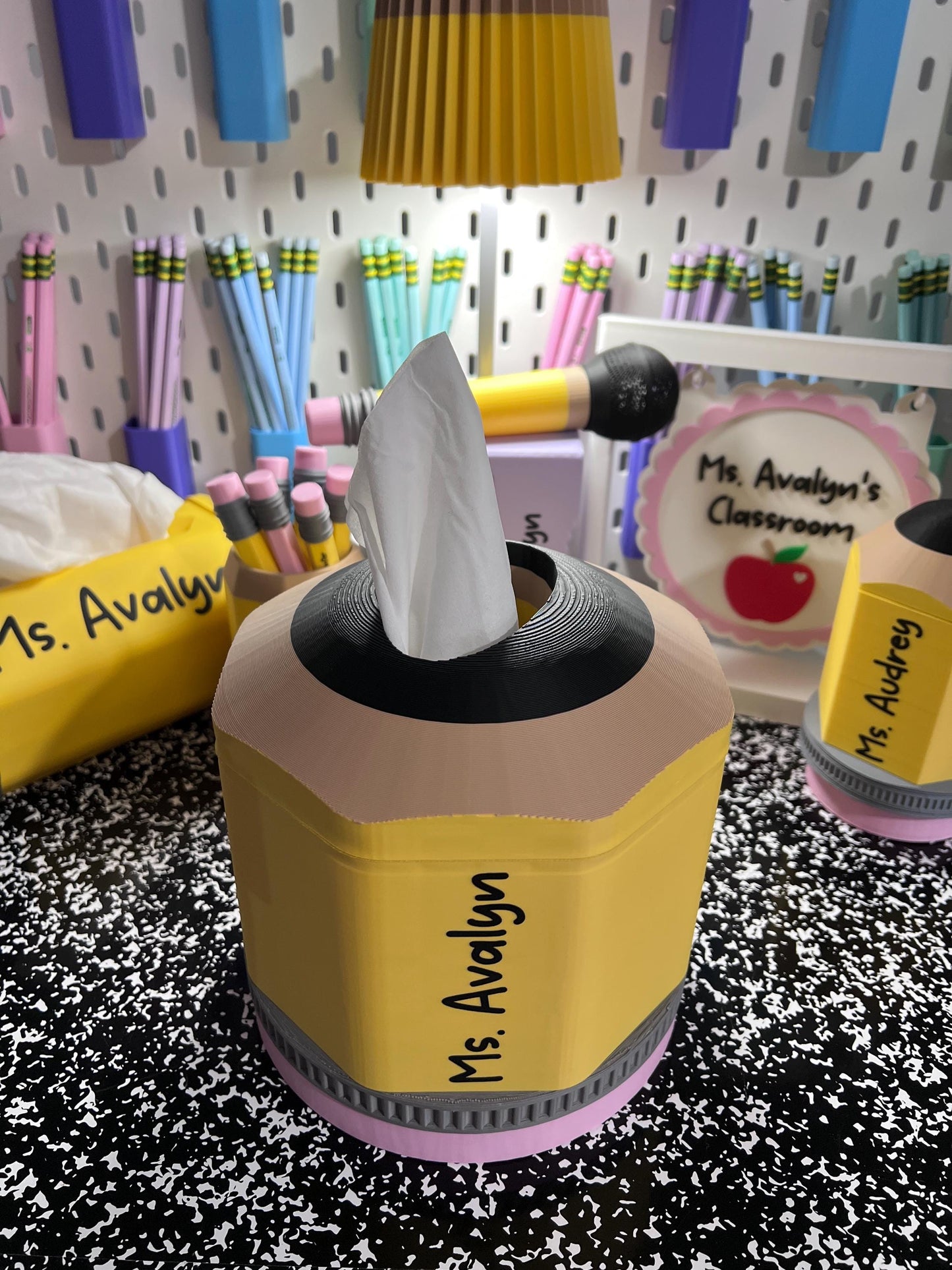 Personalized Pencil Tissue Box Cover | Teacher Tissue Box Sleeve | Square Tissue Box Cover, Classroom Decor | 3D Printed Gift