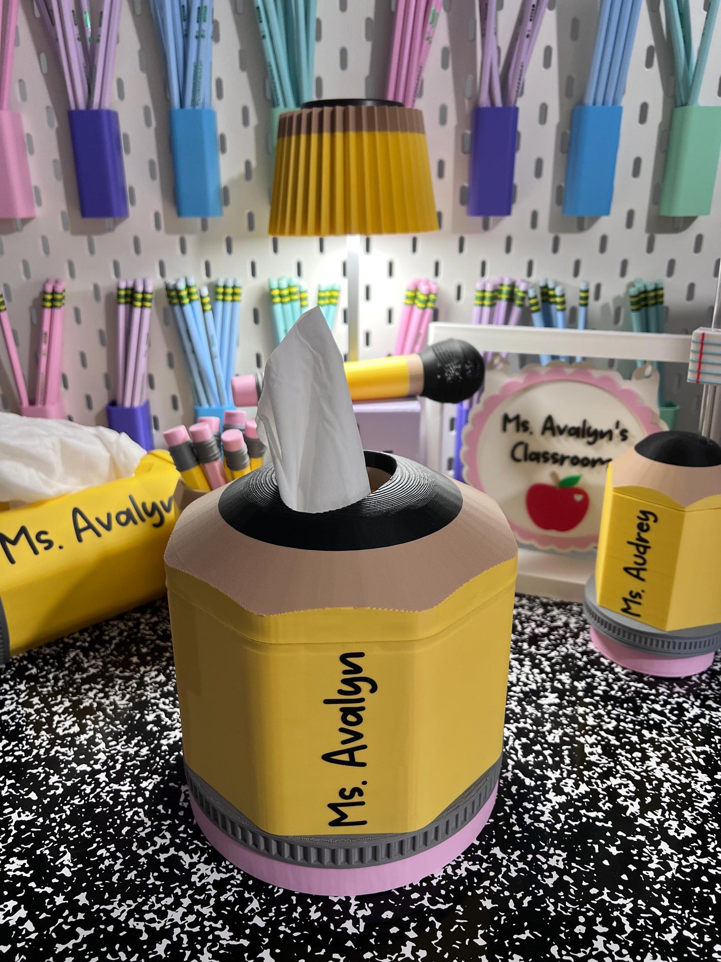 Personalized Pencil Tissue Box Cover | Teacher Tissue Box Sleeve | Square Tissue Box Cover, Classroom Decor | 3D Printed Gift