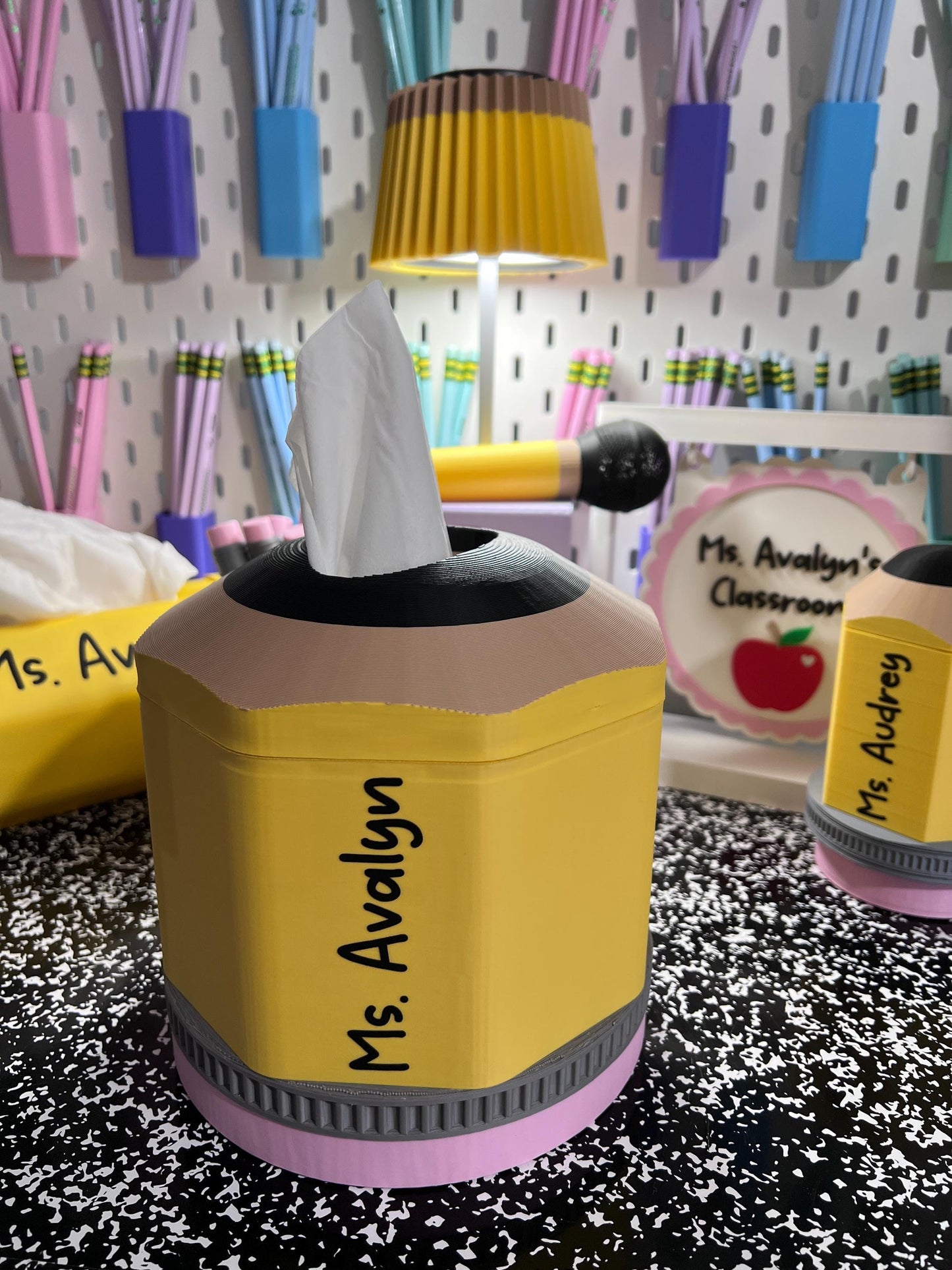 Personalized Pencil Tissue Box Cover | Teacher Tissue Box Sleeve | Square Tissue Box Cover, Classroom Decor | 3D Printed Gift