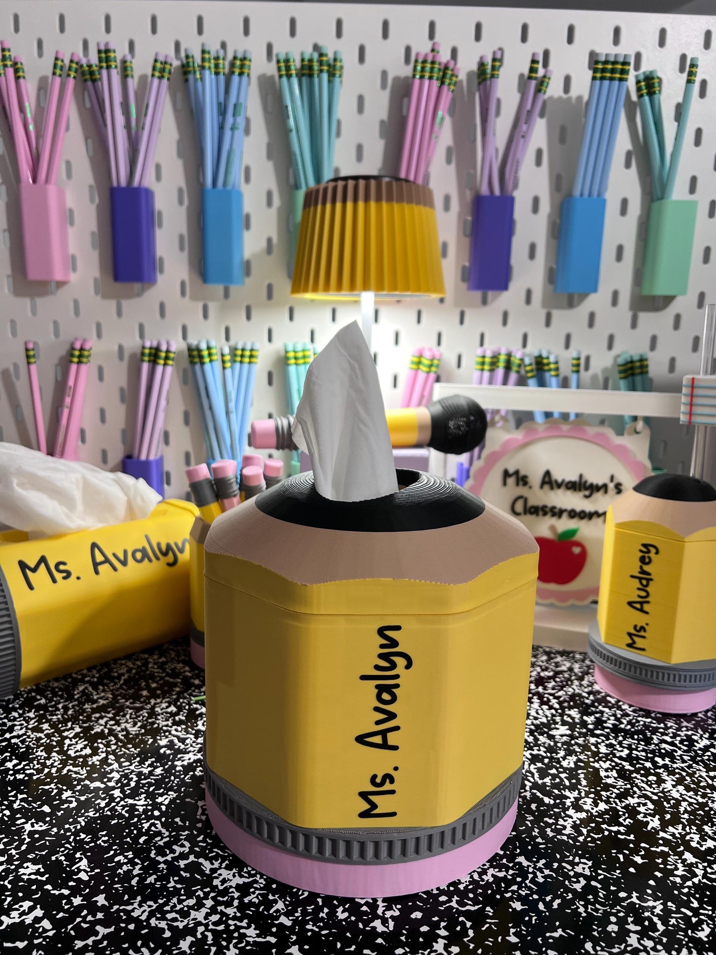 Personalized Pencil Tissue Box Cover | Teacher Tissue Box Sleeve | Square Tissue Box Cover, Classroom Decor | 3D Printed Gift