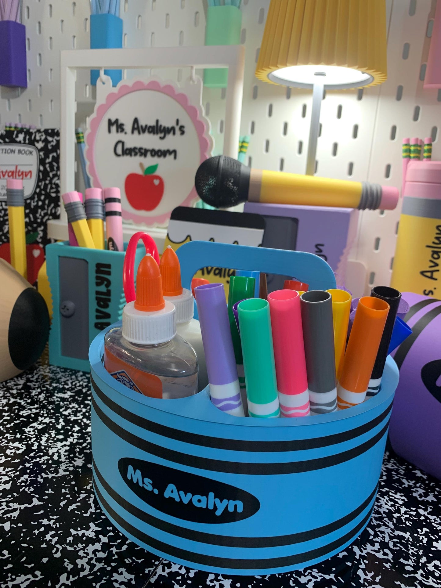 Crayon Inspired Caddy with Handle | Personalized 3D Printed Organizer | Custom Name Teacher Storage Caddy