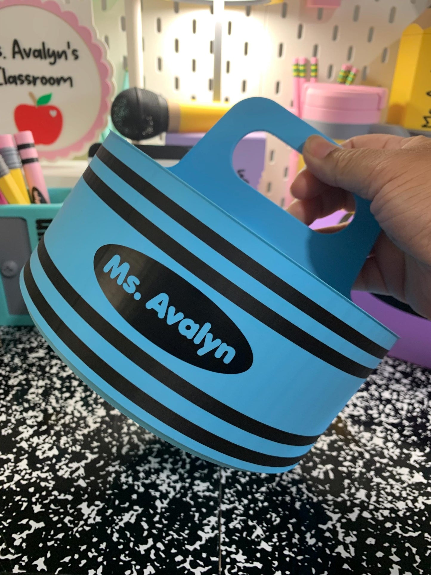 Crayon Inspired Caddy with Handle | Personalized 3D Printed Organizer | Custom Name Teacher Storage Caddy