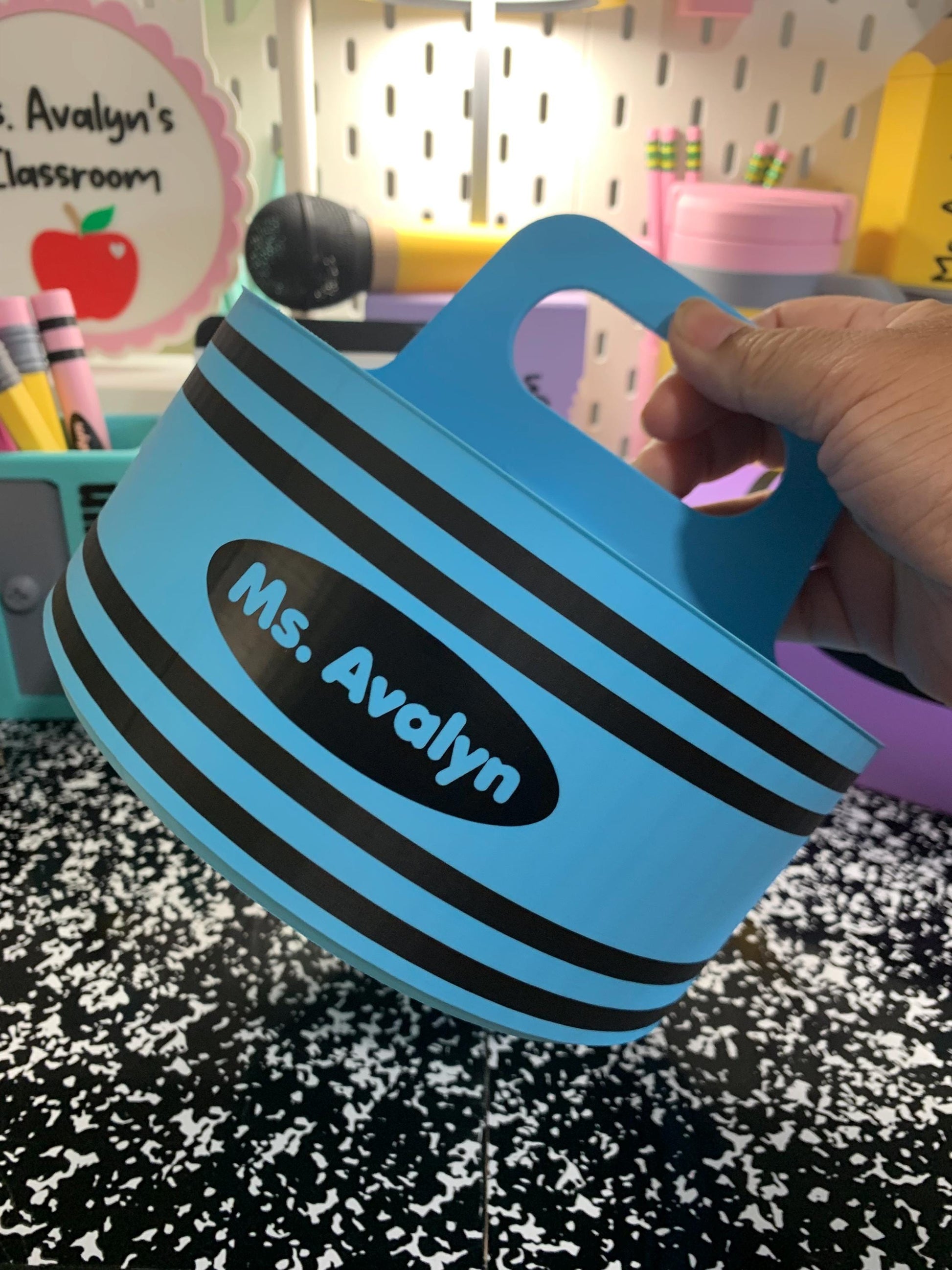 Crayon Inspired Caddy with Handle | Personalized 3D Printed Organizer | Custom Name Teacher Storage Caddy