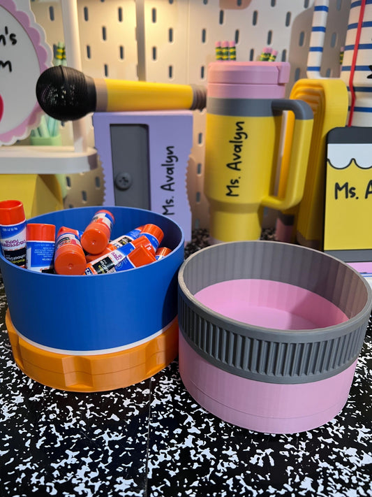 Set of 2 Glue Stick & Pencil Eraser Inspired Small Storage Container – Personalized Classroom Organizer