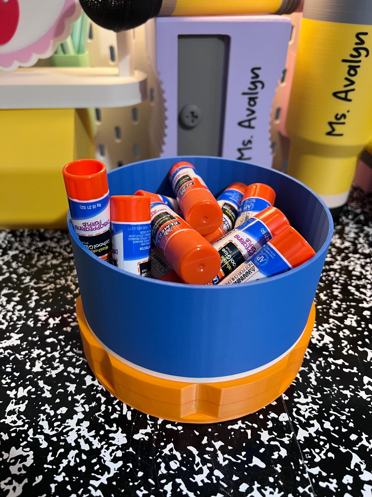 Set of 2 Glue Stick & Pencil Eraser Inspired Small Storage Container – Personalized Classroom Organizer