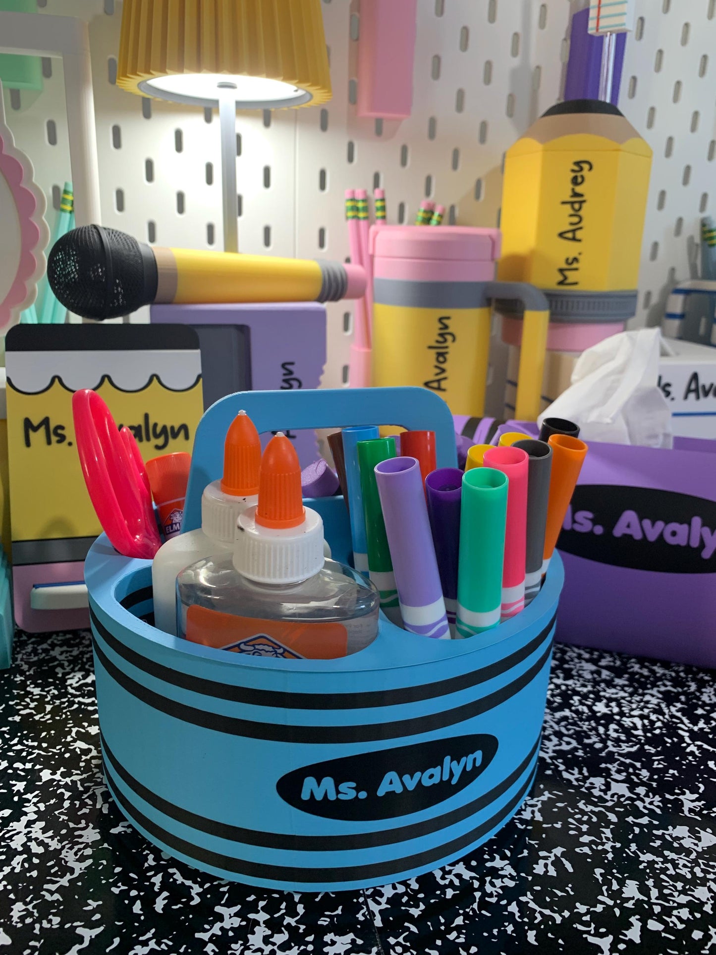 Crayon Inspired Caddy with Handle | Personalized 3D Printed Organizer | Custom Name Teacher Storage Caddy