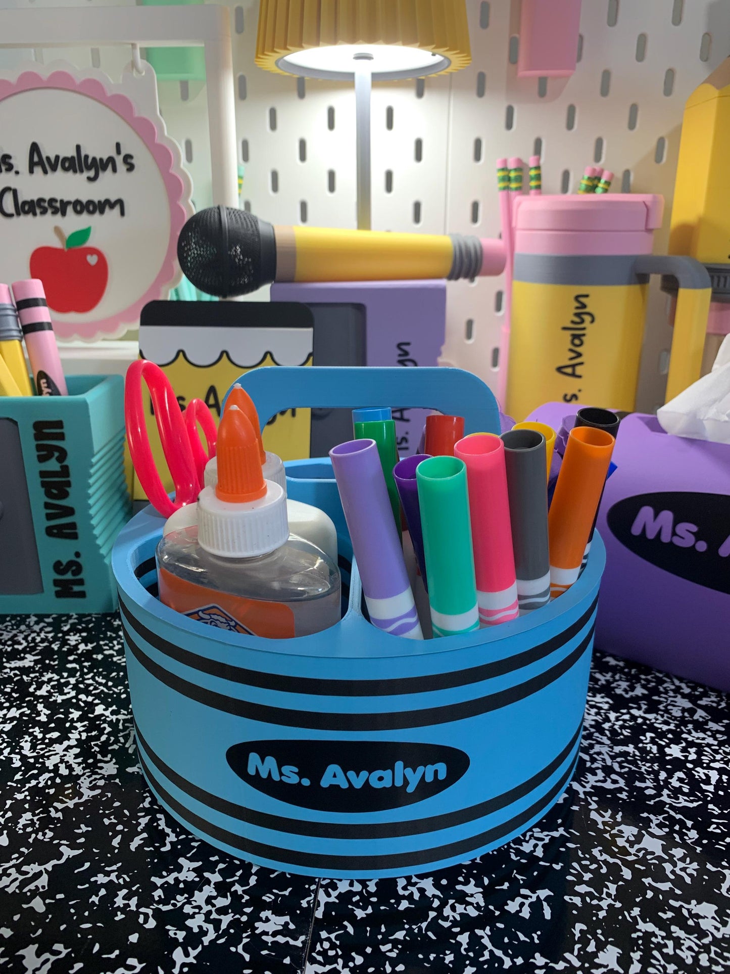 Crayon Inspired Caddy with Handle | Personalized 3D Printed Organizer | Custom Name Teacher Storage Caddy