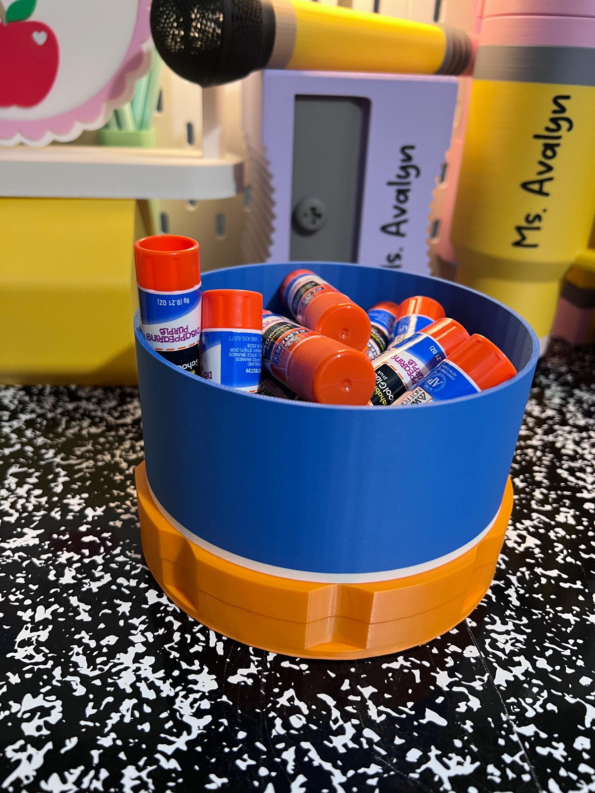 Set of 2 Glue Stick & Pencil Eraser Inspired Small Storage Container – Personalized Classroom Organizer