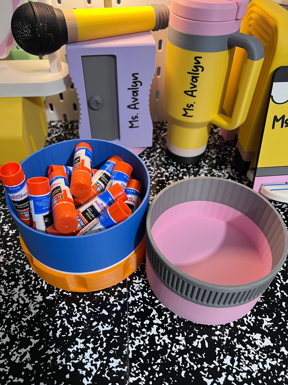 Set of 2 Glue Stick & Pencil Eraser Inspired Small Storage Container – Personalized Classroom Organizer