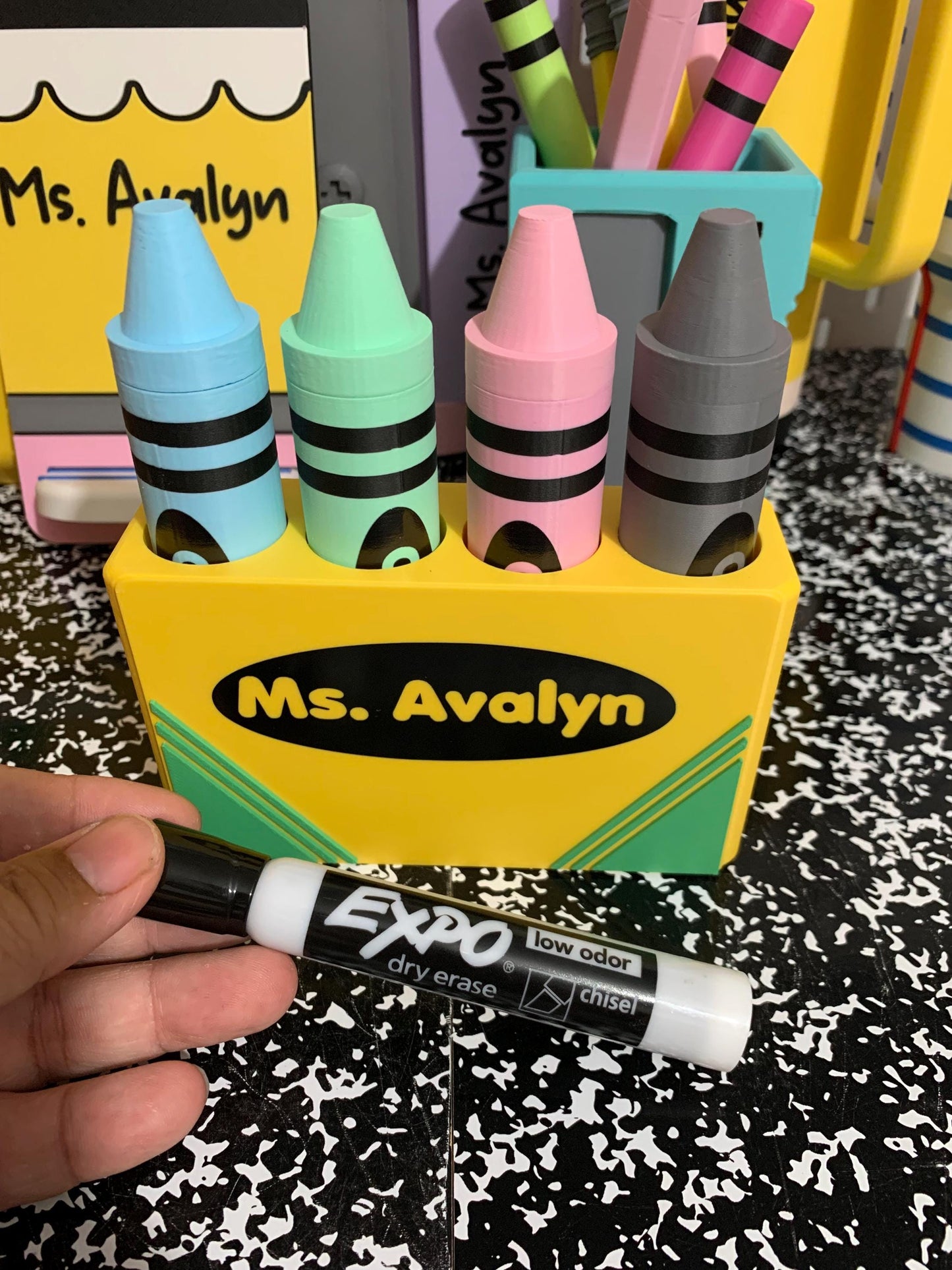 Crayon EXPO Marker Holder, Magnetic Dry Erase Marker Holder, Personalized Teacher Gift, Classroom Whiteboard Accessory, Teacher Desk Gift