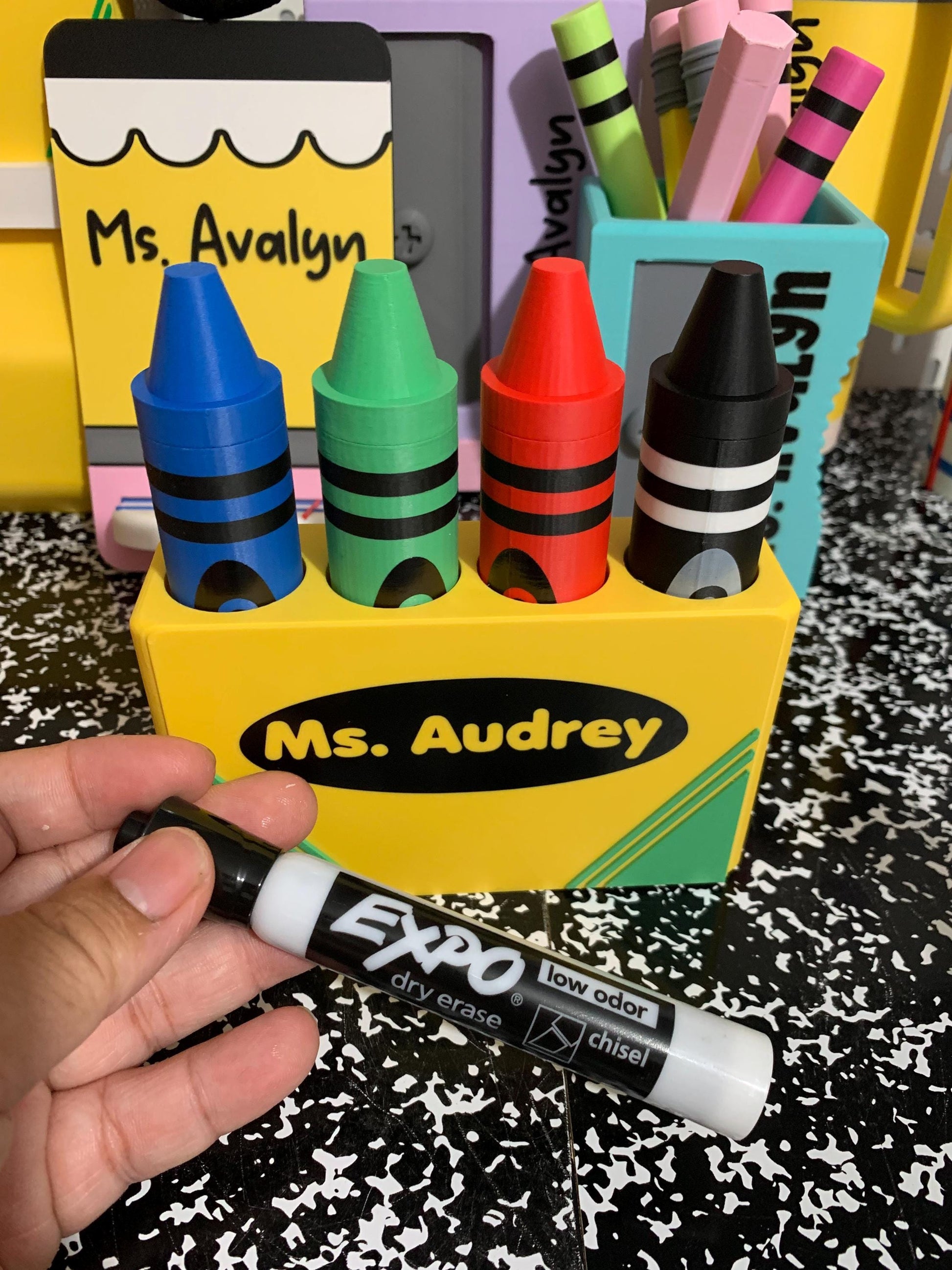 Crayon EXPO Marker Holder, Magnetic Dry Erase Marker Holder, Personalized Teacher Gift, Classroom Whiteboard Accessory, Teacher Desk Gift