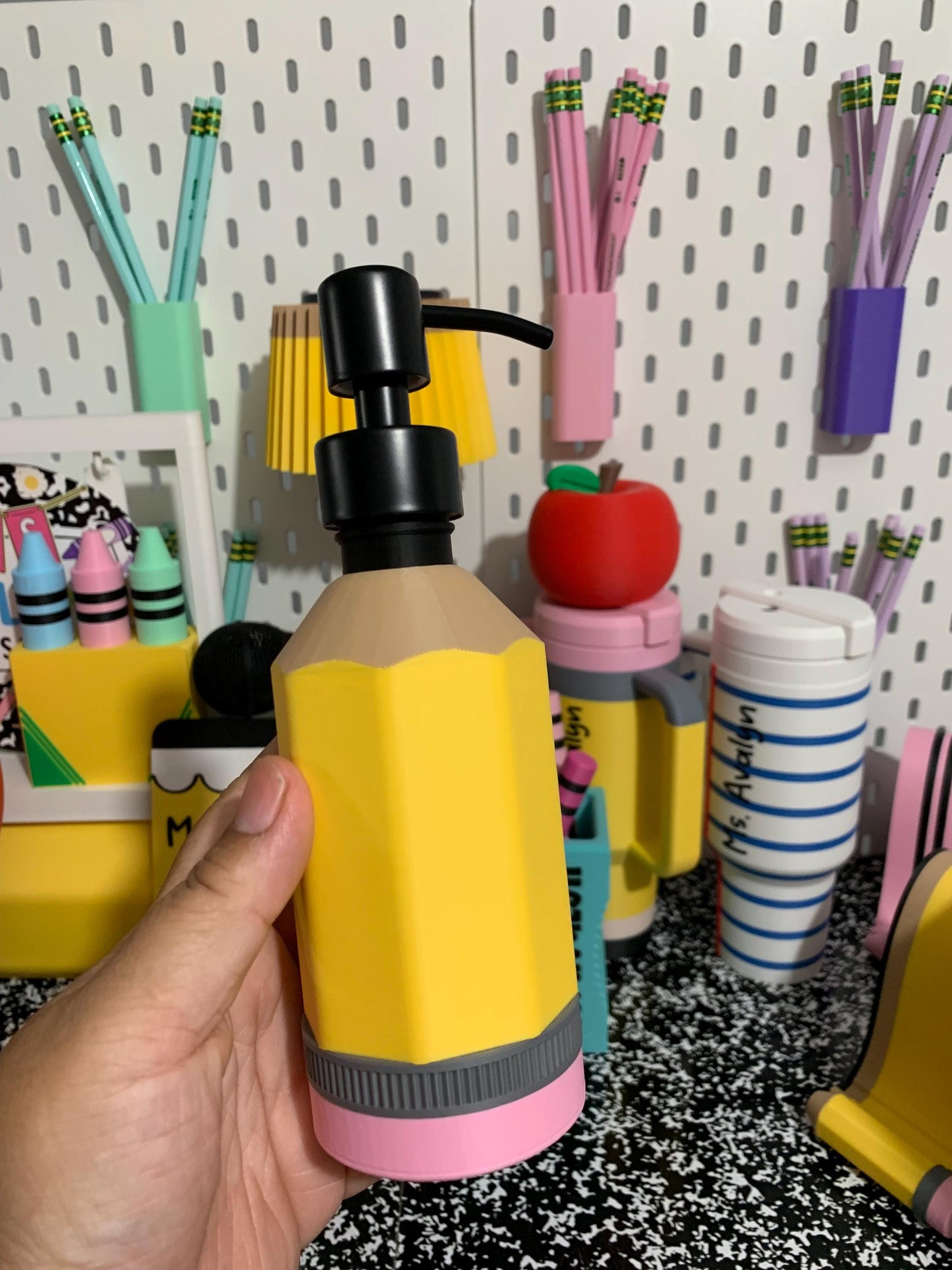 Pencil Soap Dispenser, Hand Sanitizer Pump, Teacher Gift, Classroom Decor, Pencil Classroom Accessory, Back to School Teacher Gift
