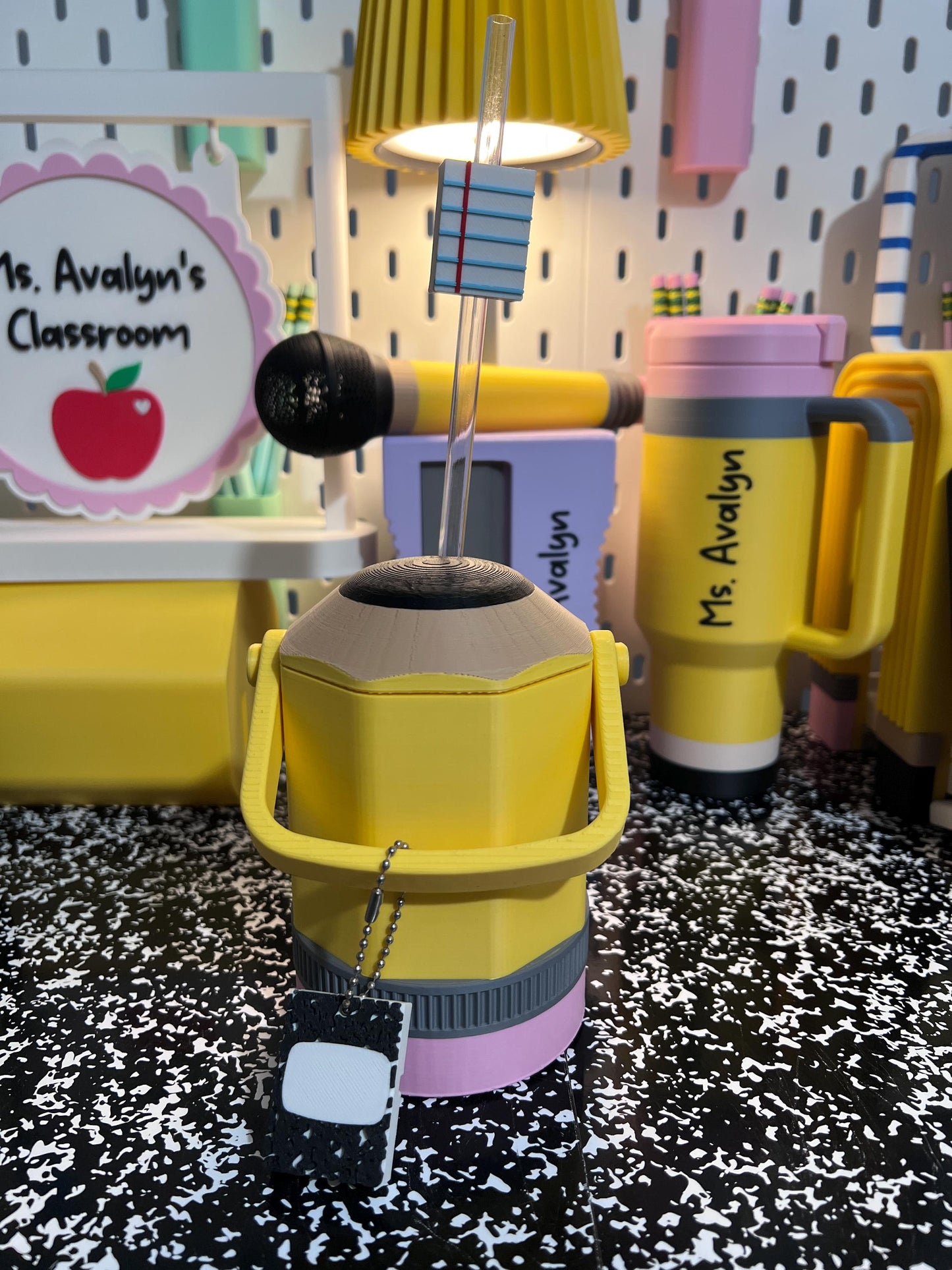 Pencil Can Holder with Handle, 12 oz Can Cooler, Slim Can Holder, Teacher Gift, School Supply Keychain Can Opener, Straw Topper Set