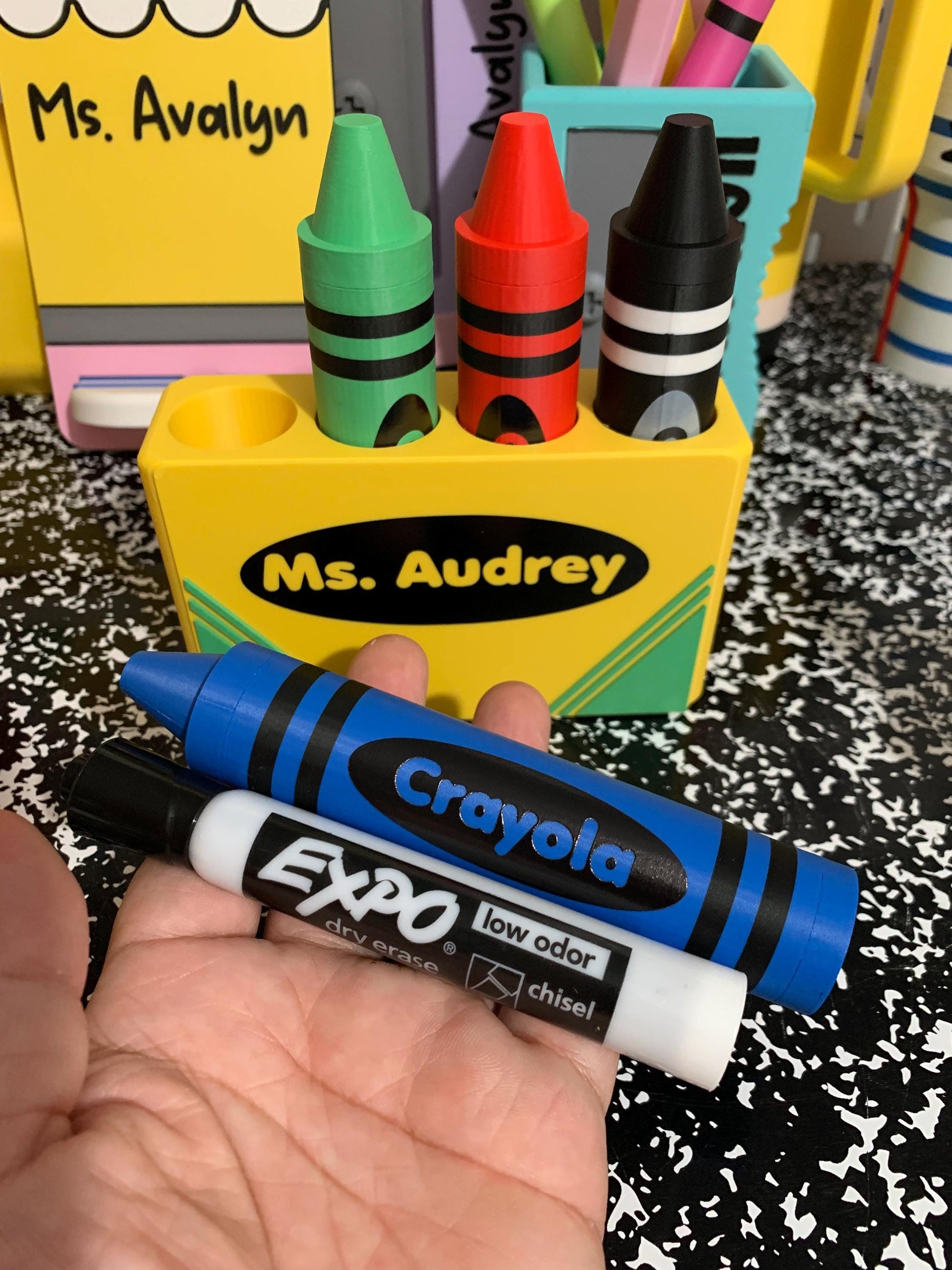 Crayon EXPO Marker Holder, Magnetic Dry Erase Marker Holder, Personalized Teacher Gift, Classroom Whiteboard Accessory, Teacher Desk Gift