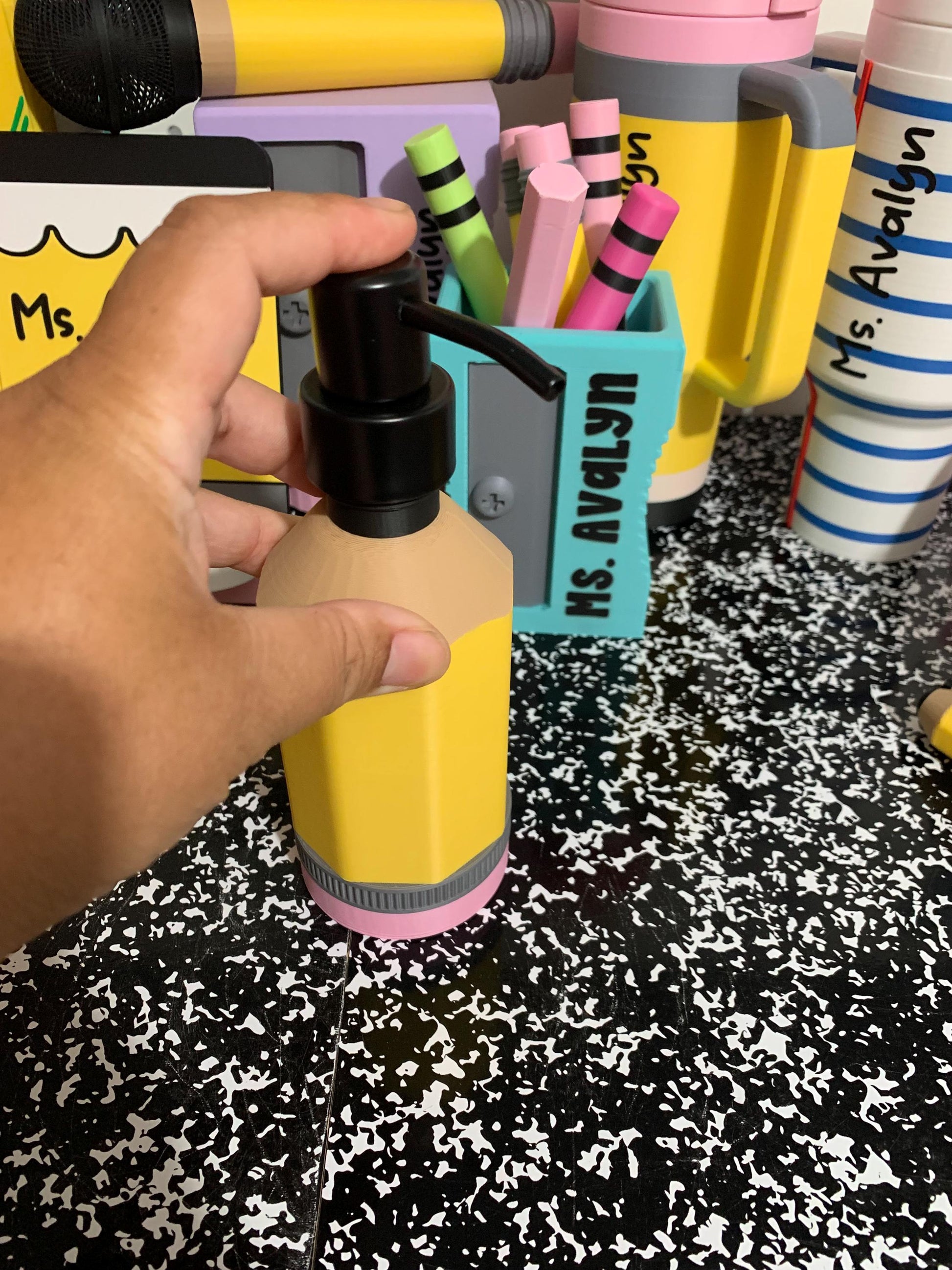 Pencil Soap Dispenser, Hand Sanitizer Pump, Teacher Gift, Classroom Decor, Pencil Classroom Accessory, Back to School Teacher Gift