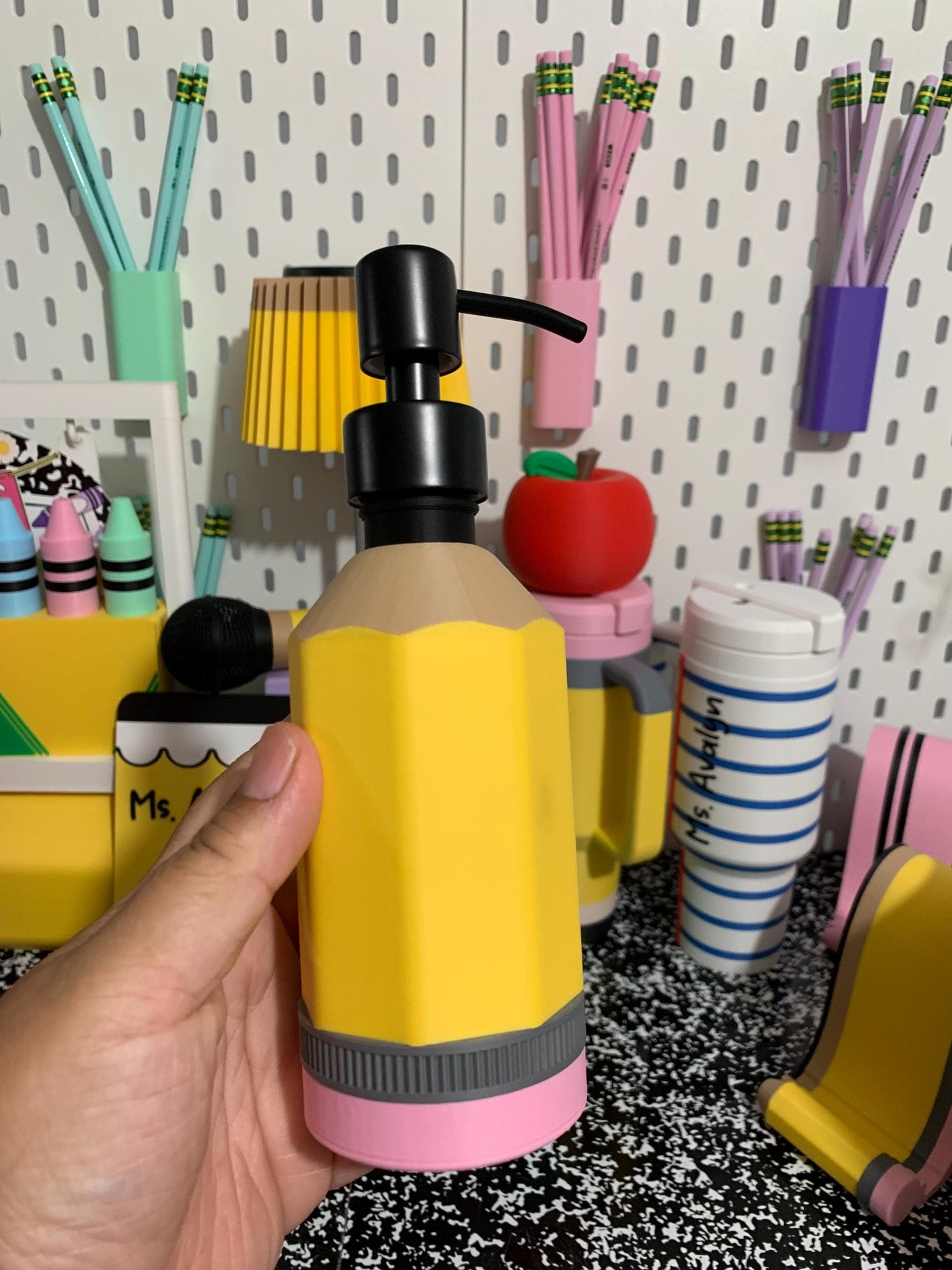 Pencil Soap Dispenser, Hand Sanitizer Pump, Teacher Gift, Classroom Decor, Pencil Classroom Accessory, Back to School Teacher Gift