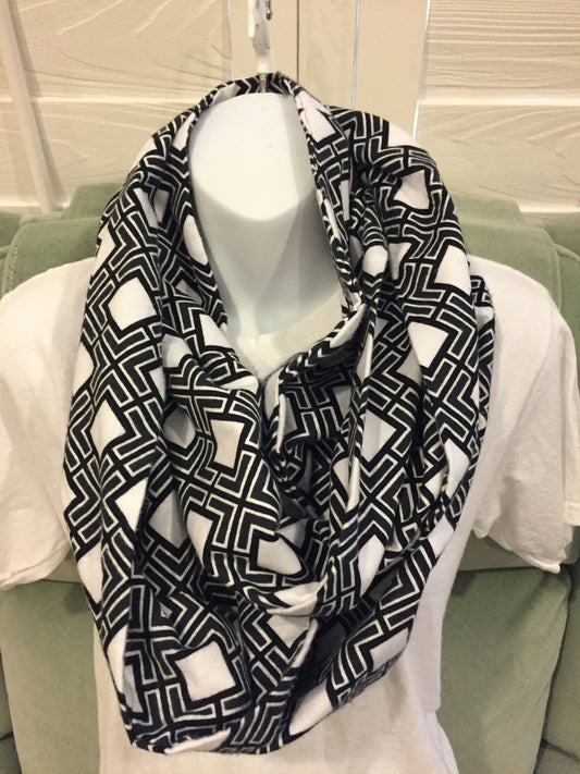 Chic Winter Elegance: Black Diamond Flannel Infinity Scarf - Handmade Fashion Accessory for Stylish Neckwear by Lina Loves Two, handmade in Los Angeles CA
