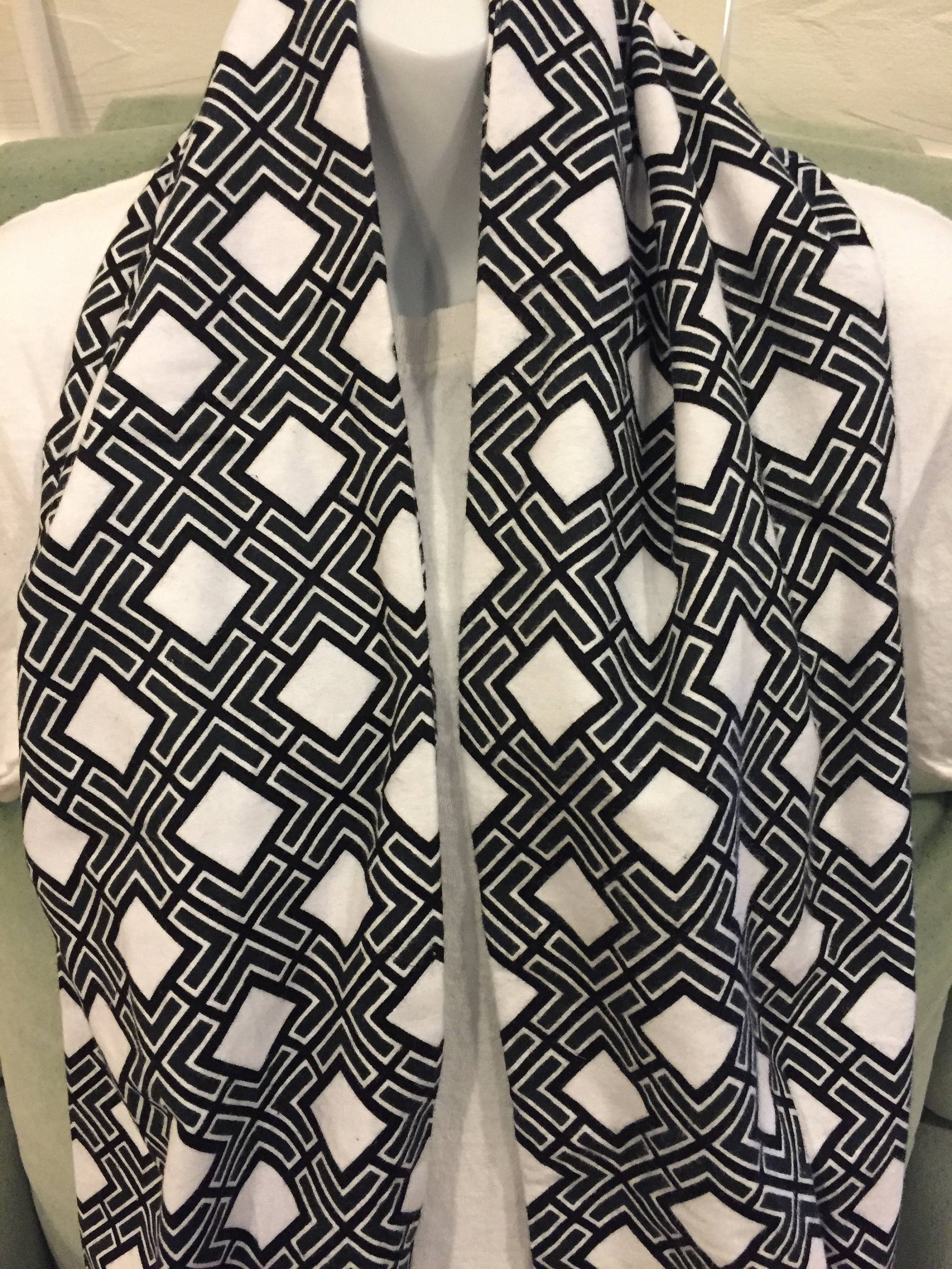 Chic Winter Elegance: Black Diamond Flannel Infinity Scarf - Handmade Fashion Accessory for Stylish Neckwear by Lina Loves Two, handmade in Los Angeles CA
