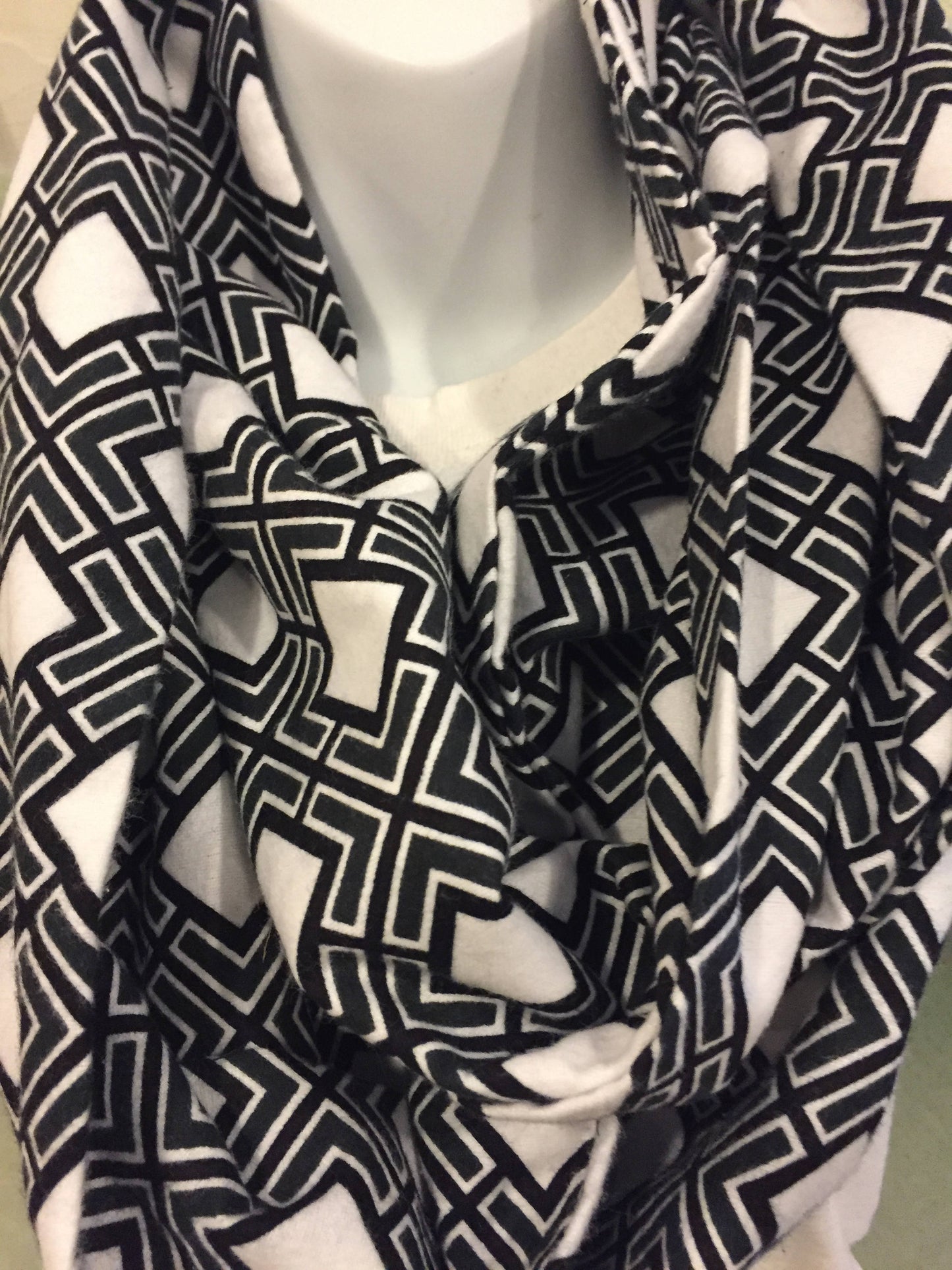 Chic Winter Elegance: Black Diamond Flannel Infinity Scarf - Handmade Fashion Accessory for Stylish Neckwear by Lina Loves Two, handmade in Los Angeles CA