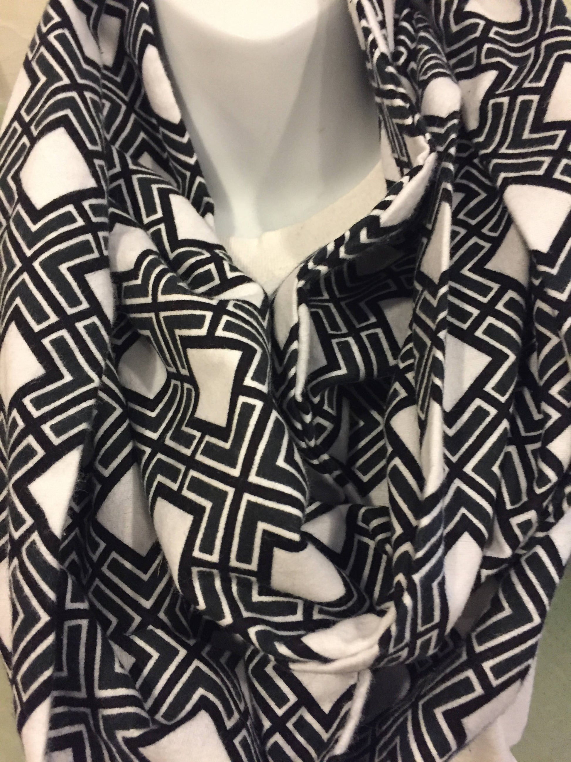 Chic Winter Elegance: Black Diamond Flannel Infinity Scarf - Handmade Fashion Accessory for Stylish Neckwear by Lina Loves Two, handmade in Los Angeles CA