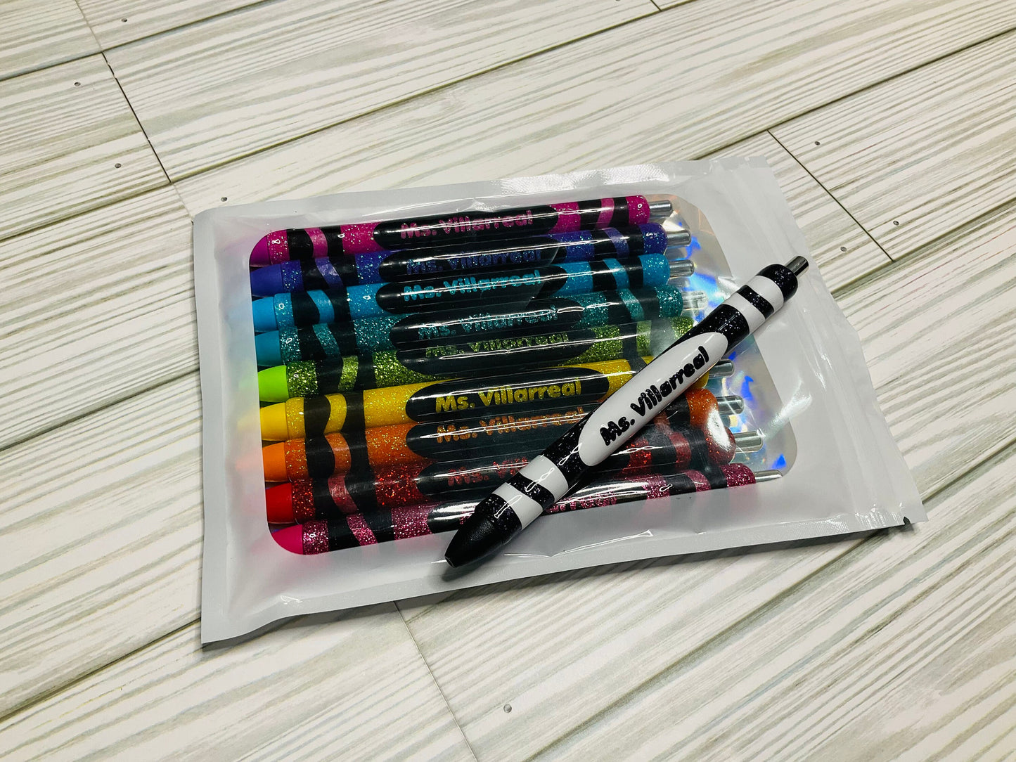 x10 Glitter Color Personalized Teacher Pens| Unique Teacher Gifts | Customized Teacher Appreciation Gift | Perfect Gift for Her by Lina Loves Two, handmade in Los Angeles CA
