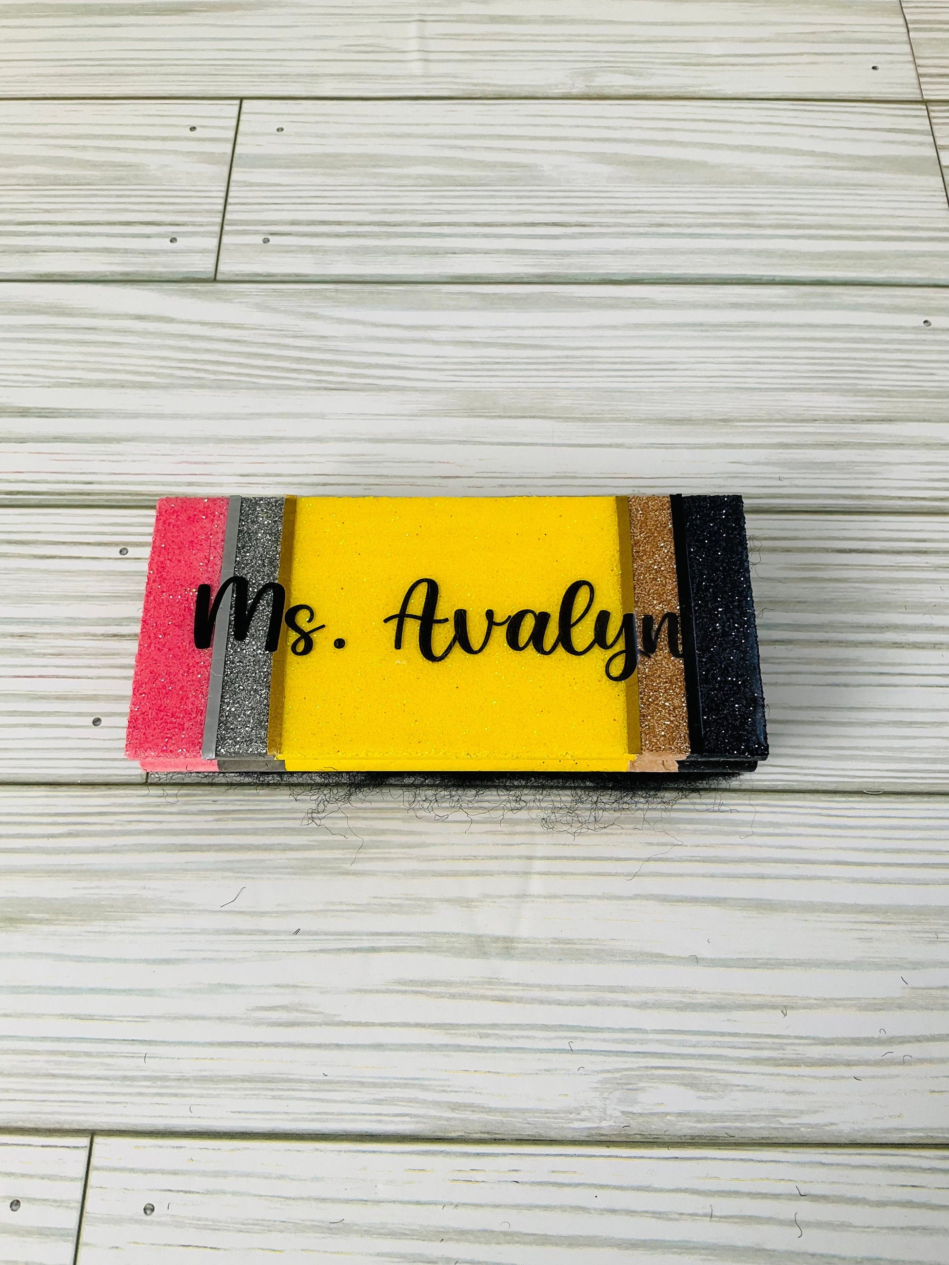 Pencil Whiteboard Eraser | Teacher Gifts | Yellow Pencil Glitter Eraser | Classroom Supplies by Lina Loves Two, handmade in Los Angeles CA